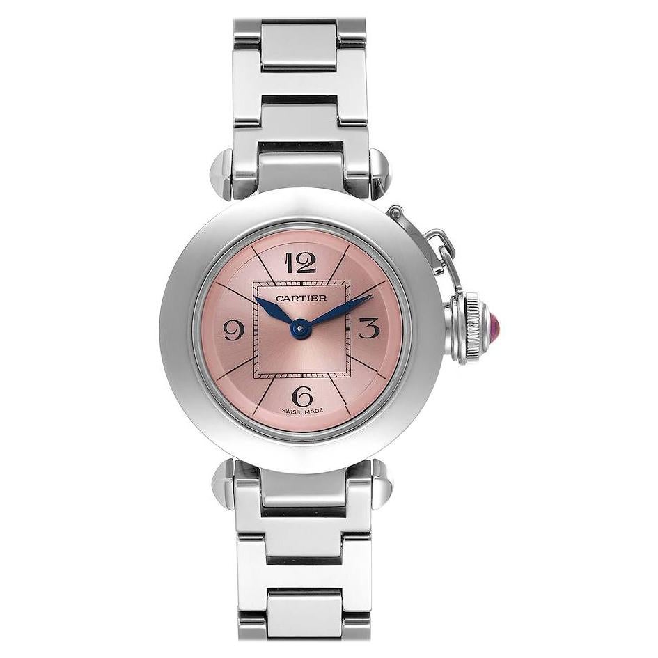 Cartier Miss Pasha Steel Pink Dial Ladies Watch W3140008 Papers For Sale