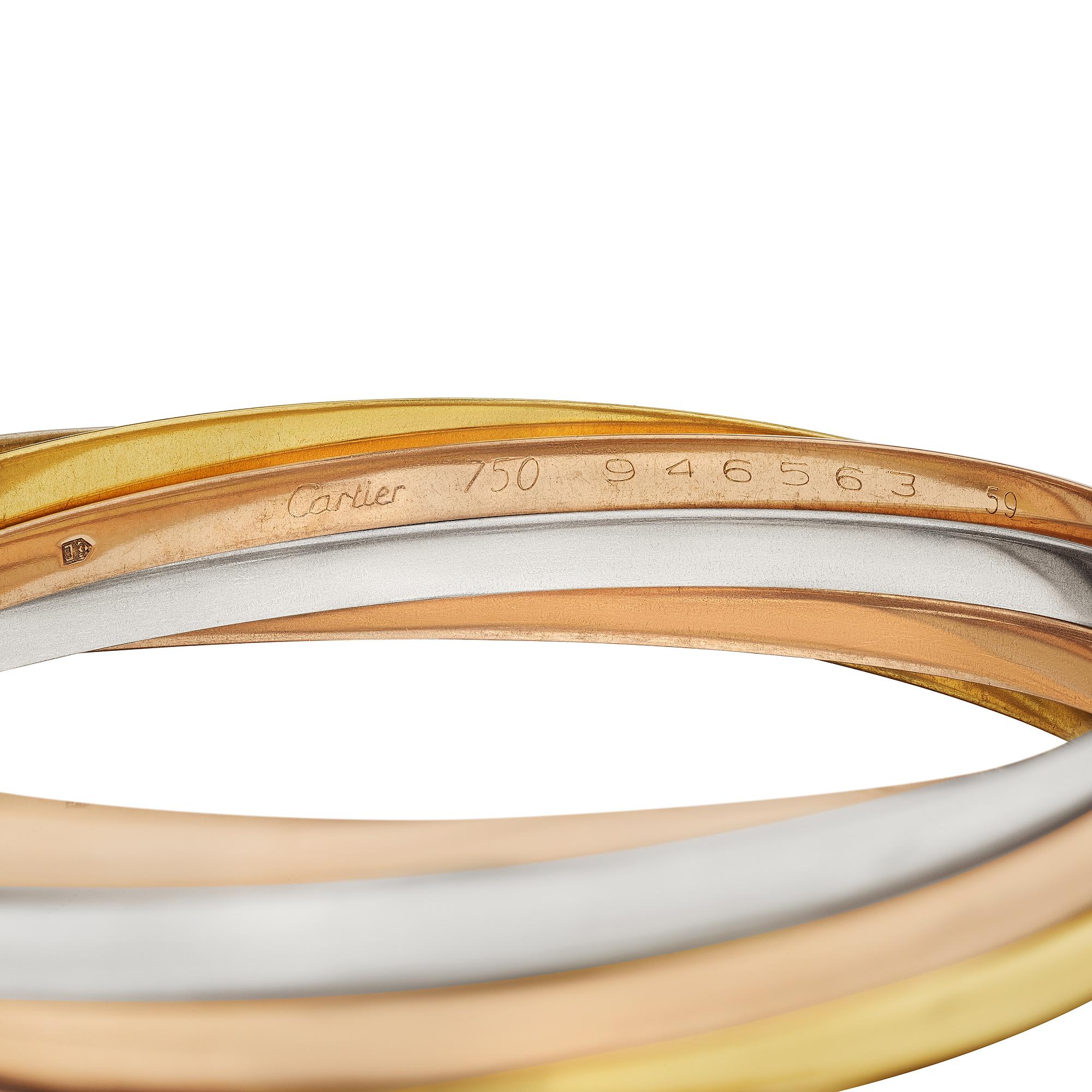 Cartier Modernistischer dreifarbiger, sechsstrangiger, Rolling Armreif aus Gold für Damen oder Herren