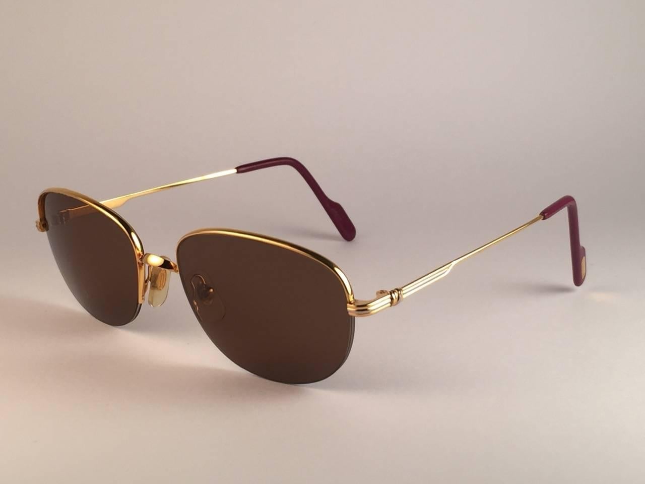 Lunettes de soleil Cartier Montaigne Half Frame 53mm 18k Gold Sunglasses France Unisexe en vente