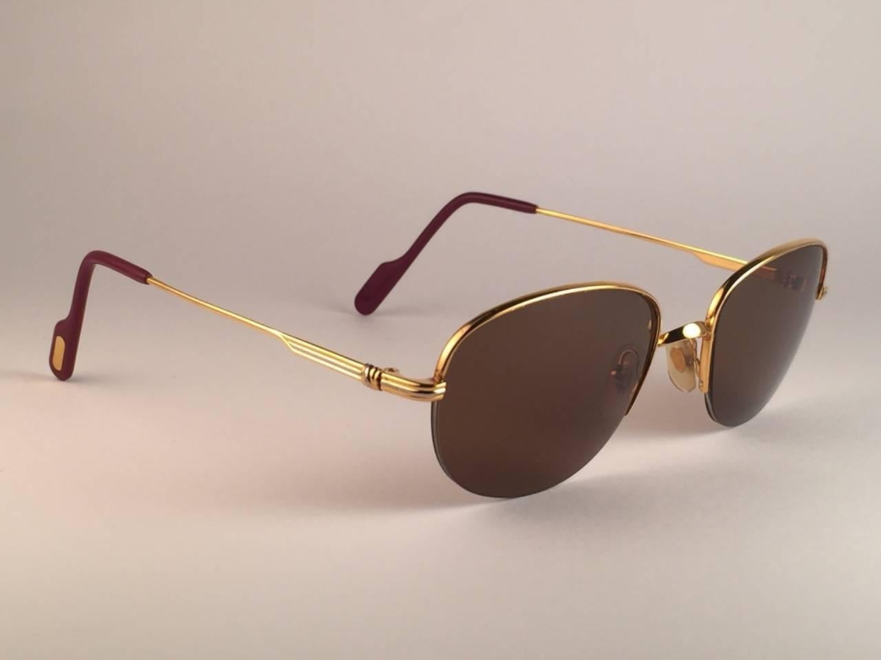 Lunettes de soleil Cartier Montaigne Half Frame 53mm 18k Gold Sunglasses France en vente 1
