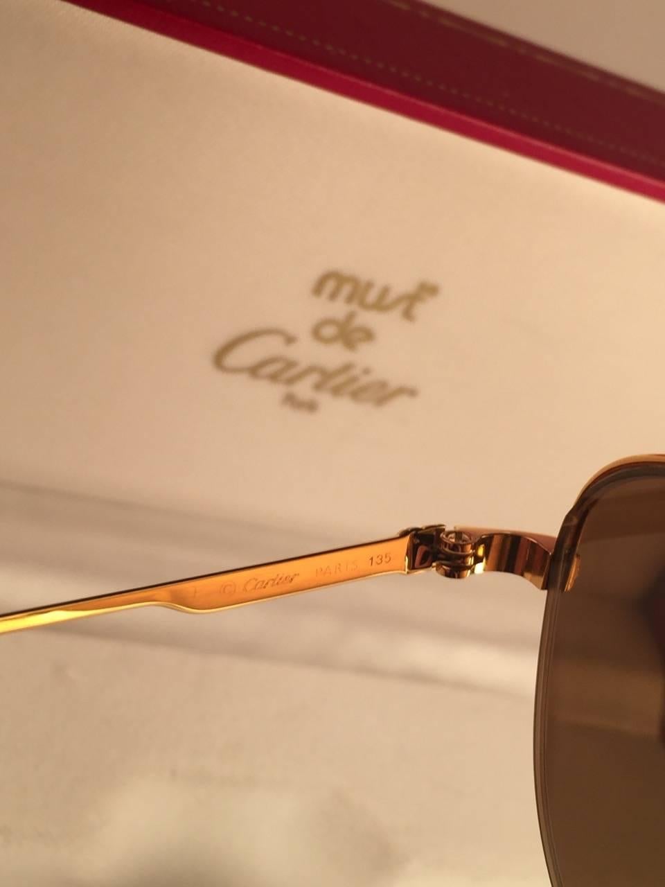 Lunettes de soleil Cartier Montaigne Half Frame 53mm 18k Gold Sunglasses France en vente 2