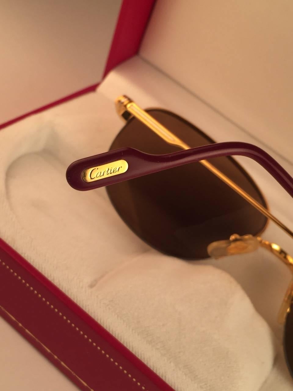 Lunettes de soleil Cartier Montaigne Half Frame 53mm 18k Gold Sunglasses France en vente 4
