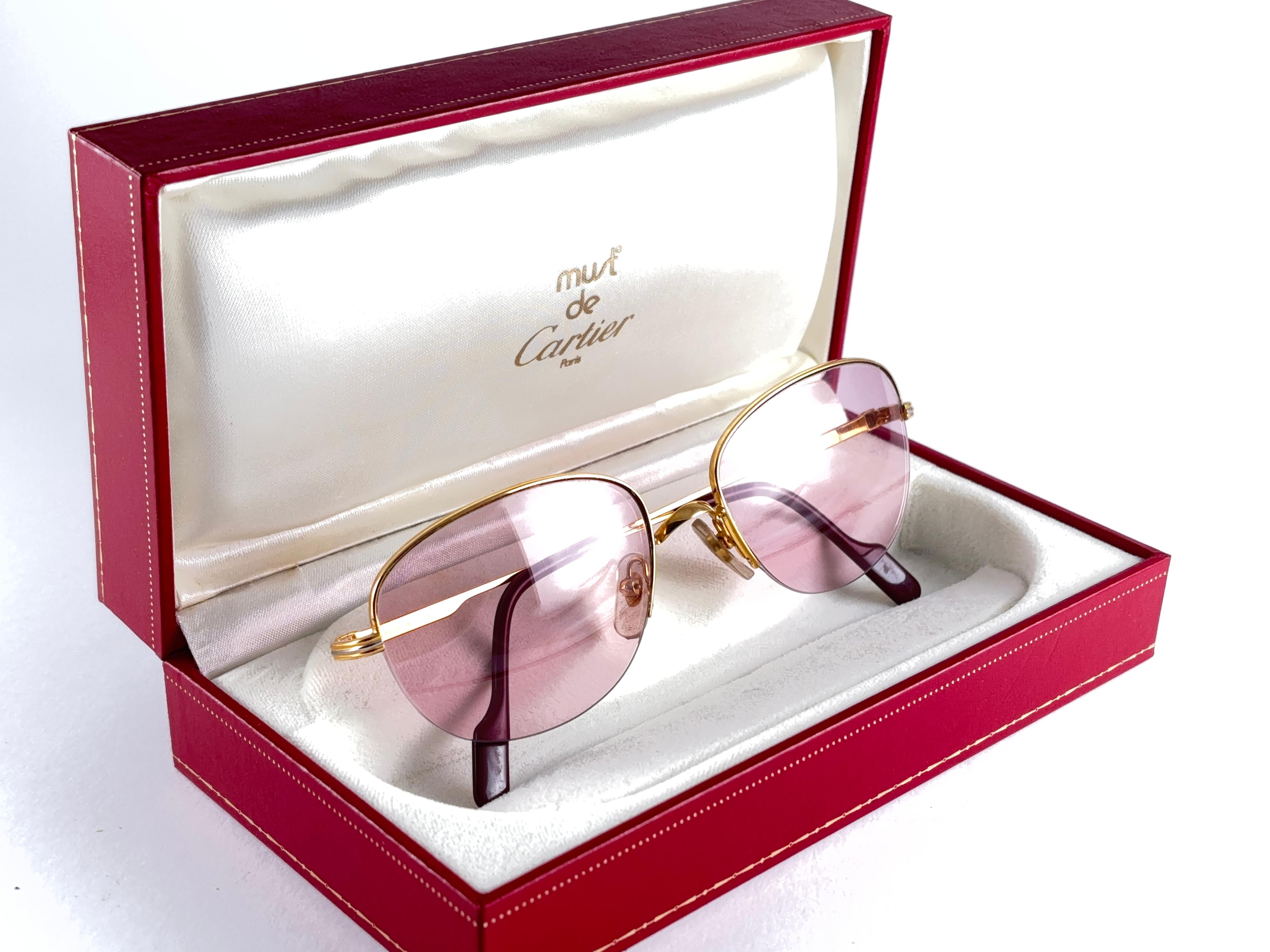 Cartier Montaigne Halbrahmen 55 mm Rosen-Sonnenbrille 18k Gold-Sonnenbrille Frankreich im Angebot 6