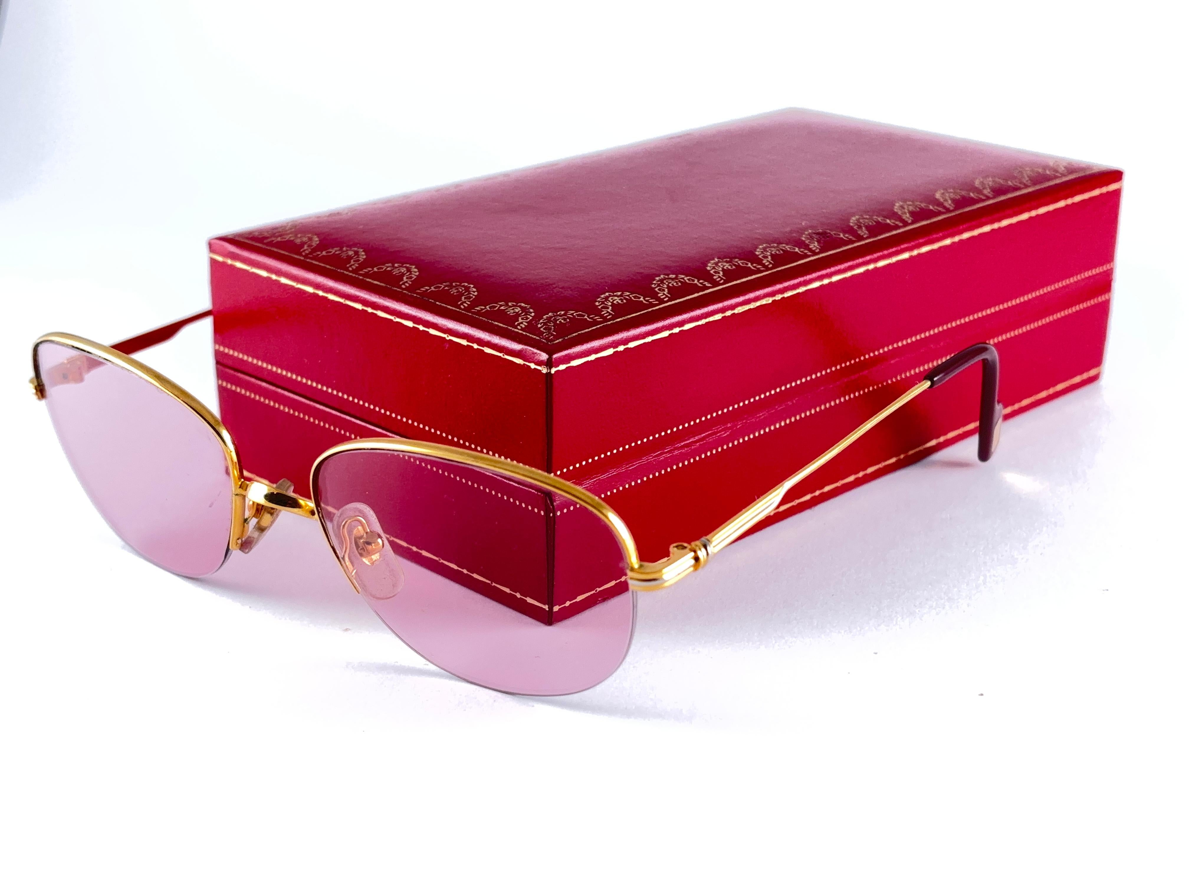 Cartier Montaigne Halbrahmen 55 mm Rosen-Sonnenbrille 18k Gold-Sonnenbrille Frankreich für Damen oder Herren im Angebot