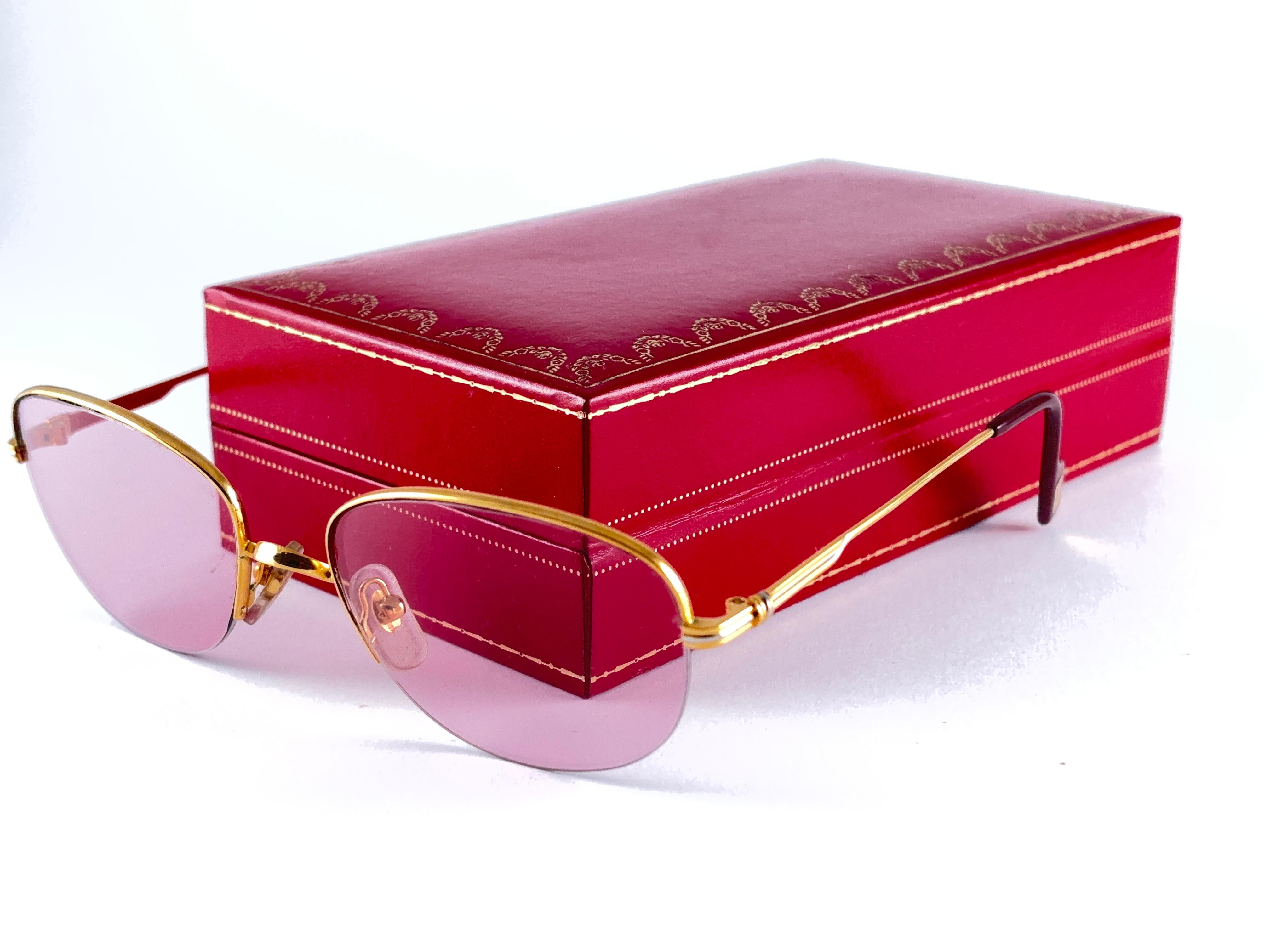 Cartier Montaigne Halbrahmen 55 mm Rosen-Sonnenbrille 18k Gold-Sonnenbrille Frankreich im Angebot 1