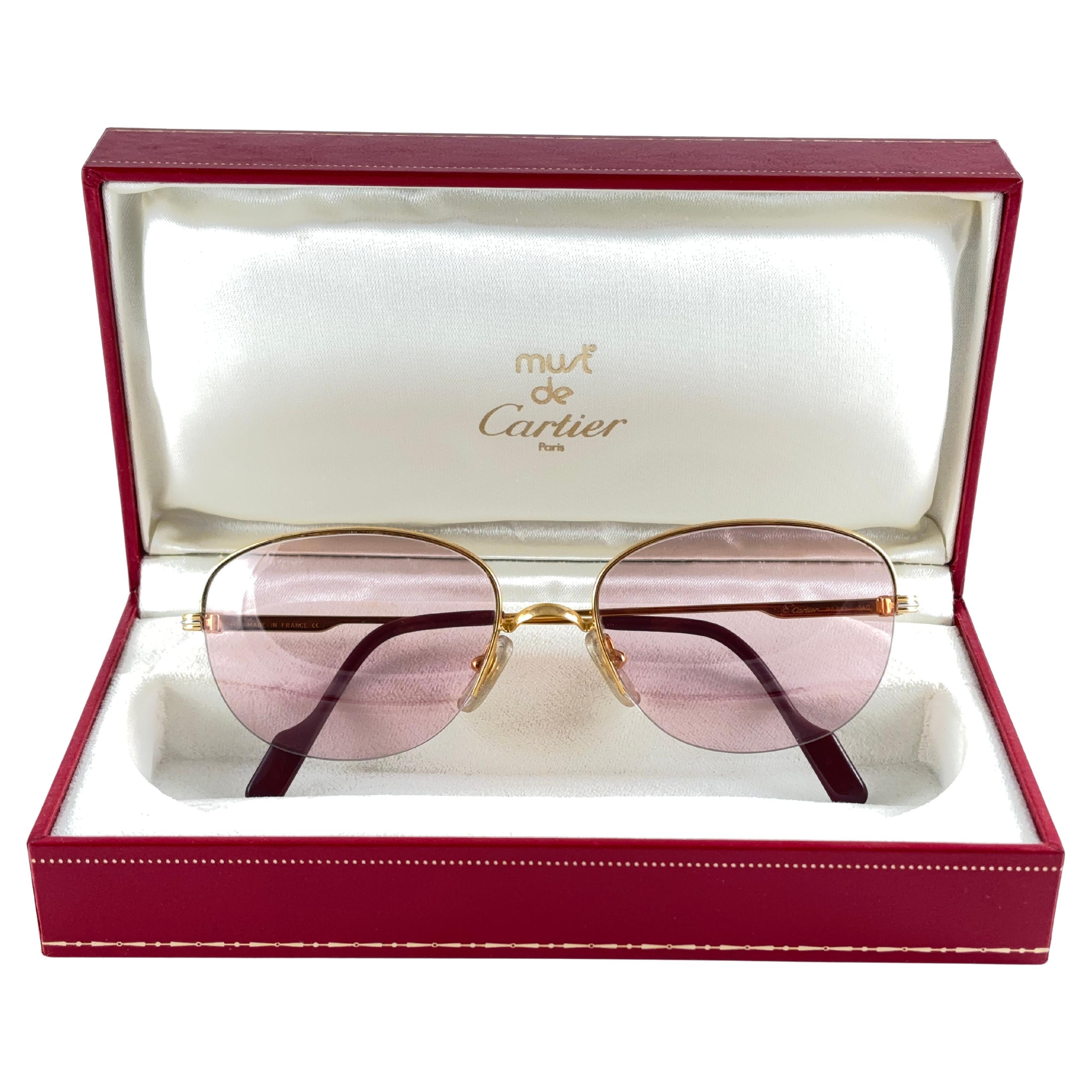Cartier Montaigne Halbrahmen 55 mm Rosen-Sonnenbrille 18k Gold-Sonnenbrille Frankreich im Angebot