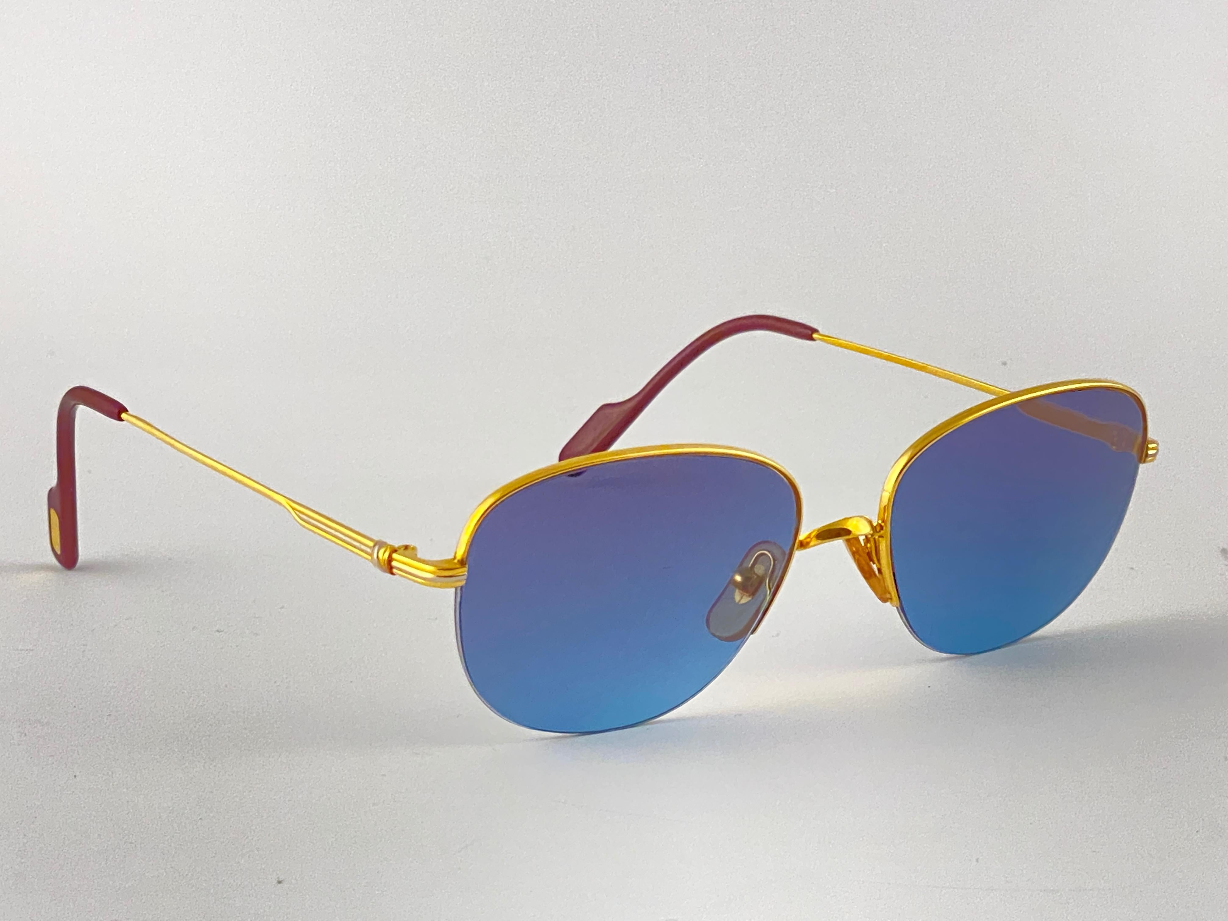 Cartier Montaigne Halbrahmen 55mm Sonnenbrille 18k Gold Sonnenbrille Frankreich (Grau) im Angebot