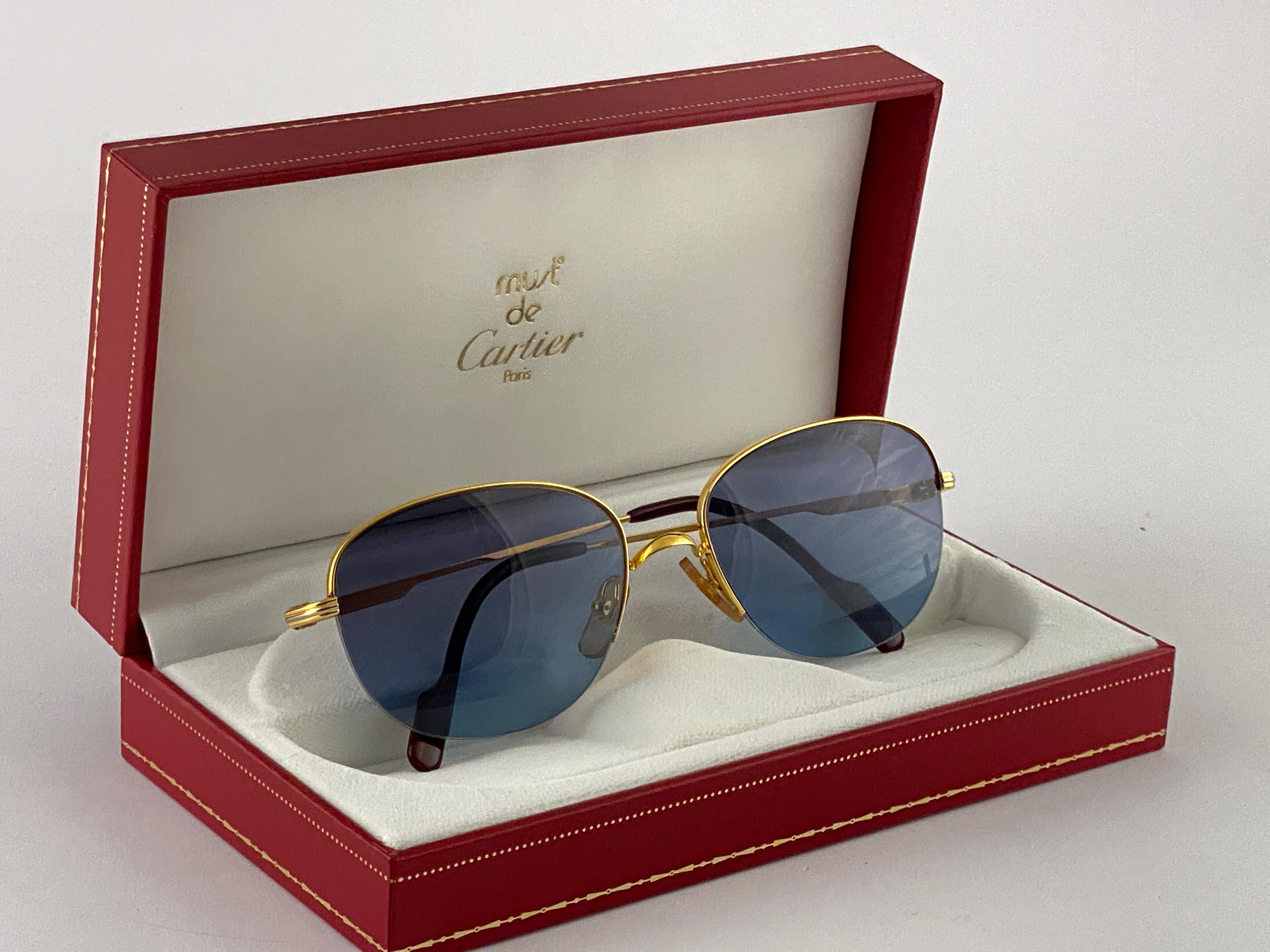 Cartier Montaigne Halbrahmen 55mm Sonnenbrille 18k Gold Sonnenbrille Frankreich im Angebot 1