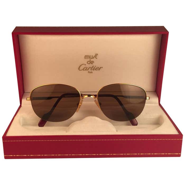 Cartier Montaigne Half Frame 55mm Sunglasses 18k Gold Sunglasses France ...