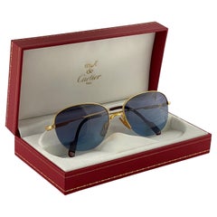 Retro Cartier Montaigne Half Frame 55mm Sunglasses 18k Gold Sunglasses France