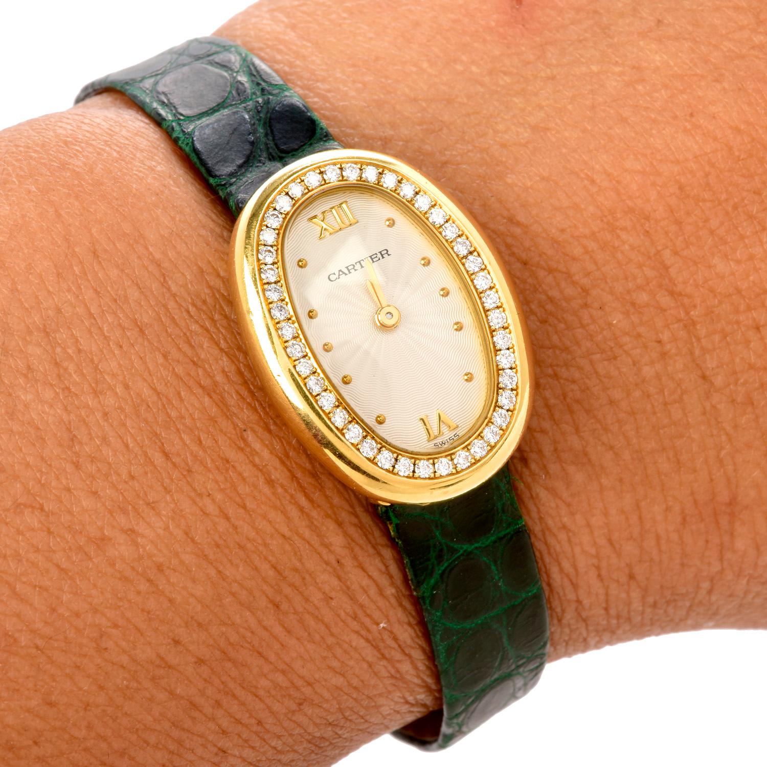 Modern Cartier Montre Baignoire Diamond 18K Gold Vintage Ladies Watch