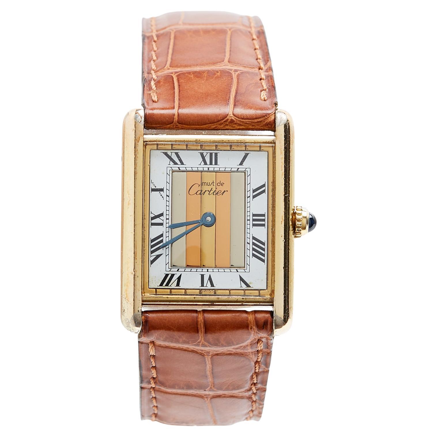 Cartier Montre Tank Must 23 mm Vermeil Quartz Trinity Dial Watch Bracelet New