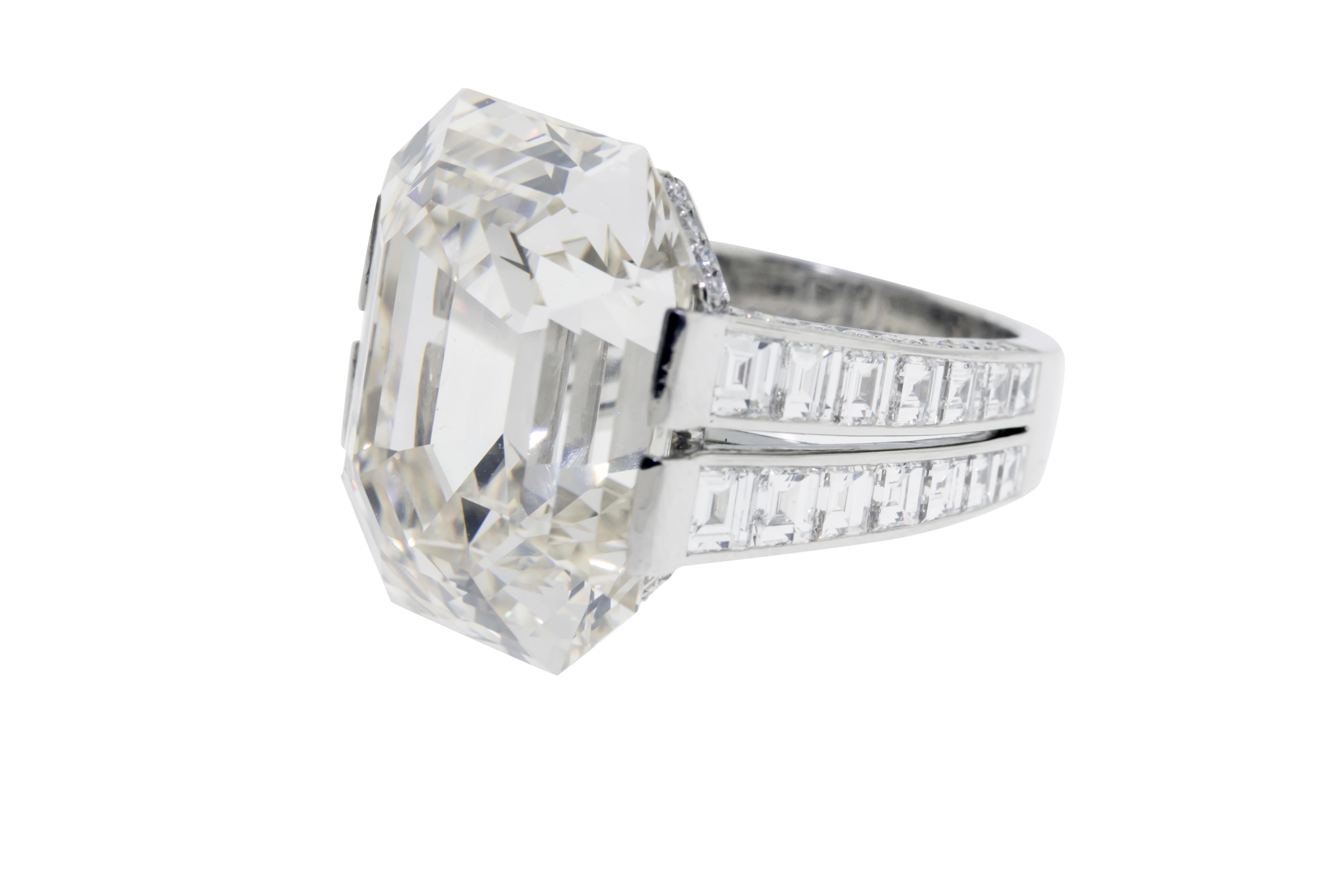 Modern Cartier Monture 30.03 Carat GIA Certified Emerald Cut Diamond Engagement Ring
