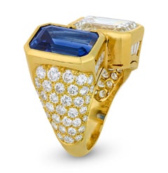 Cartier Monture Emerald Cut Diamond And Sapphire Ring