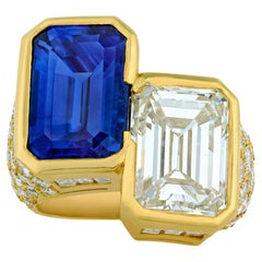 Cartier Monture Emerald Cut Diamond And Sapphire Ring
