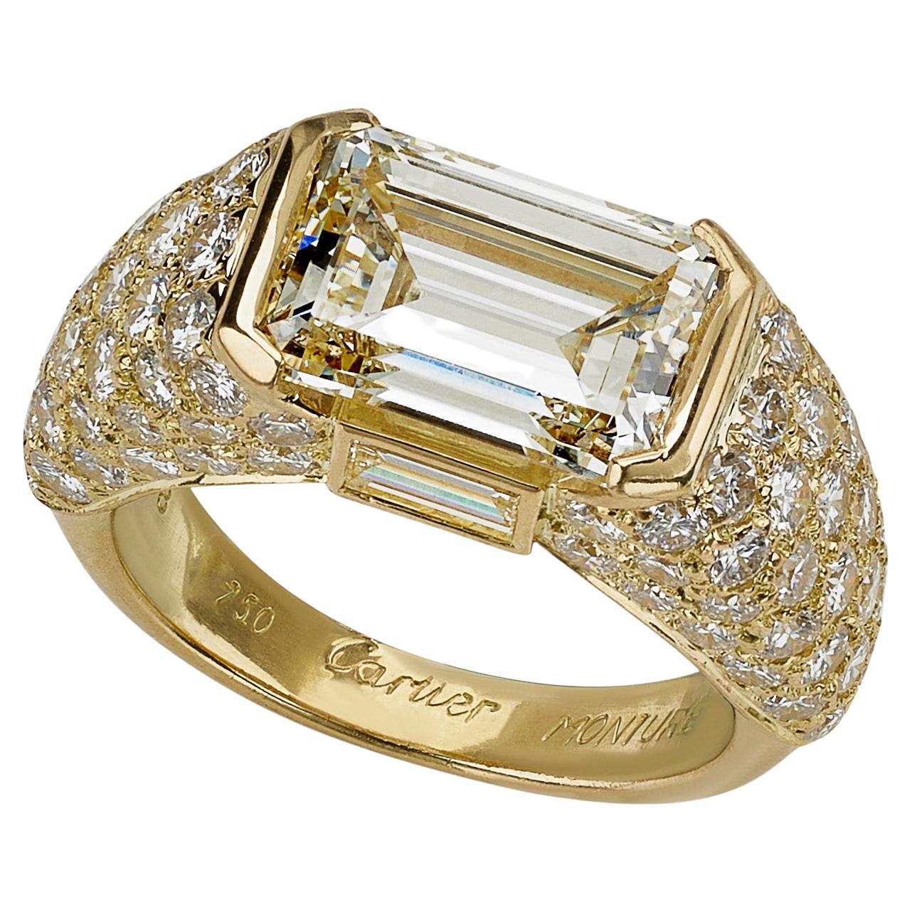 Cartier Monture Paris, bague en diamants taille émeraude en vente