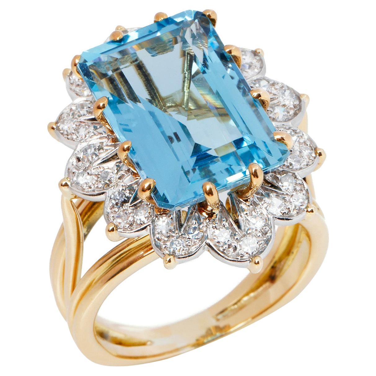 Cartier Monture Vintage Aquamarine and Diamond Ring