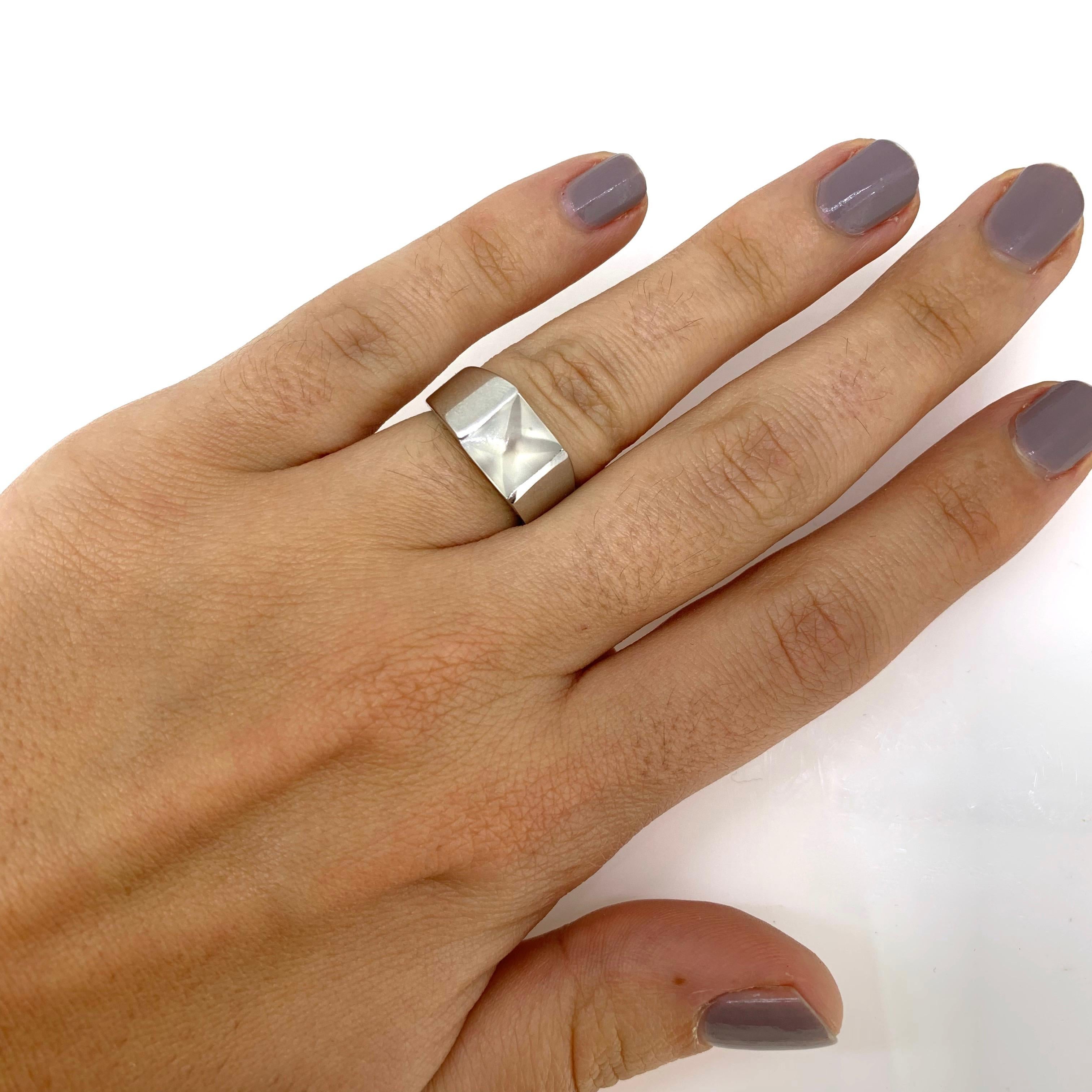 Modern Cartier Moonstone White Gold Band Tank Ring