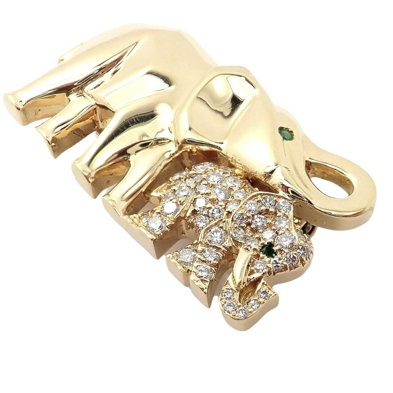 Cartier Mother and Child Elephant Diamond Yellow Gold Brooch Pin 3