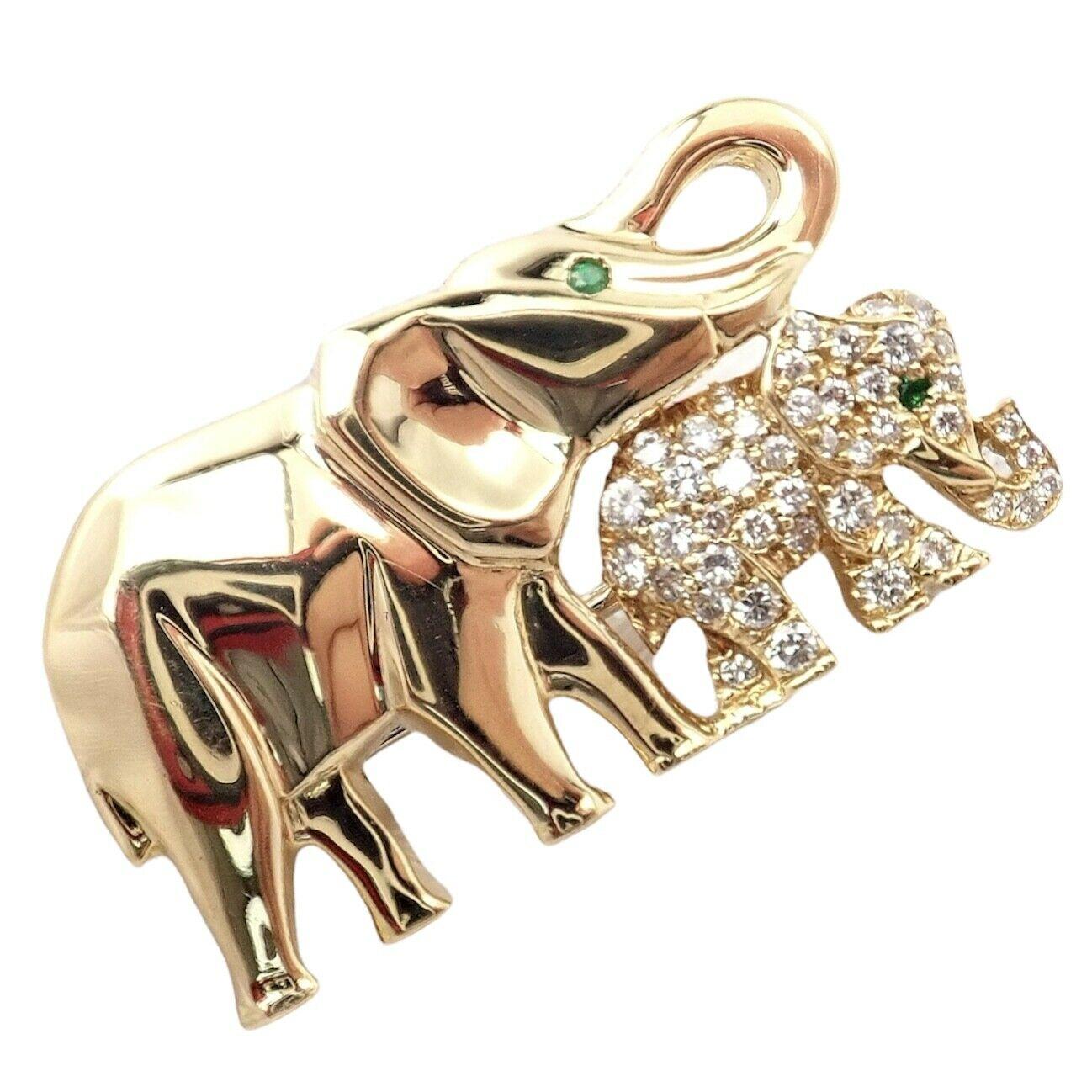 Women's or Men's Cartier Mother and Child Elephant Diamond Yellow Gold Brooch Pin