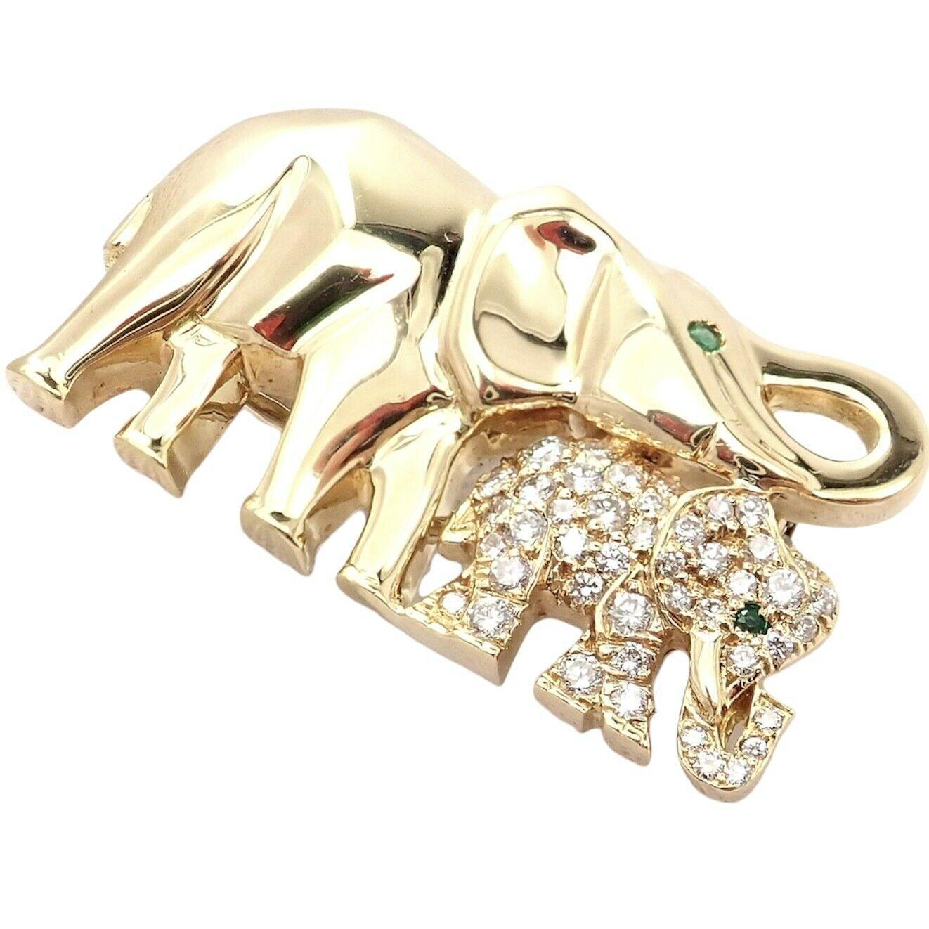 Cartier Mother and Child Elephant Diamond Yellow Gold Brooch Pin 1