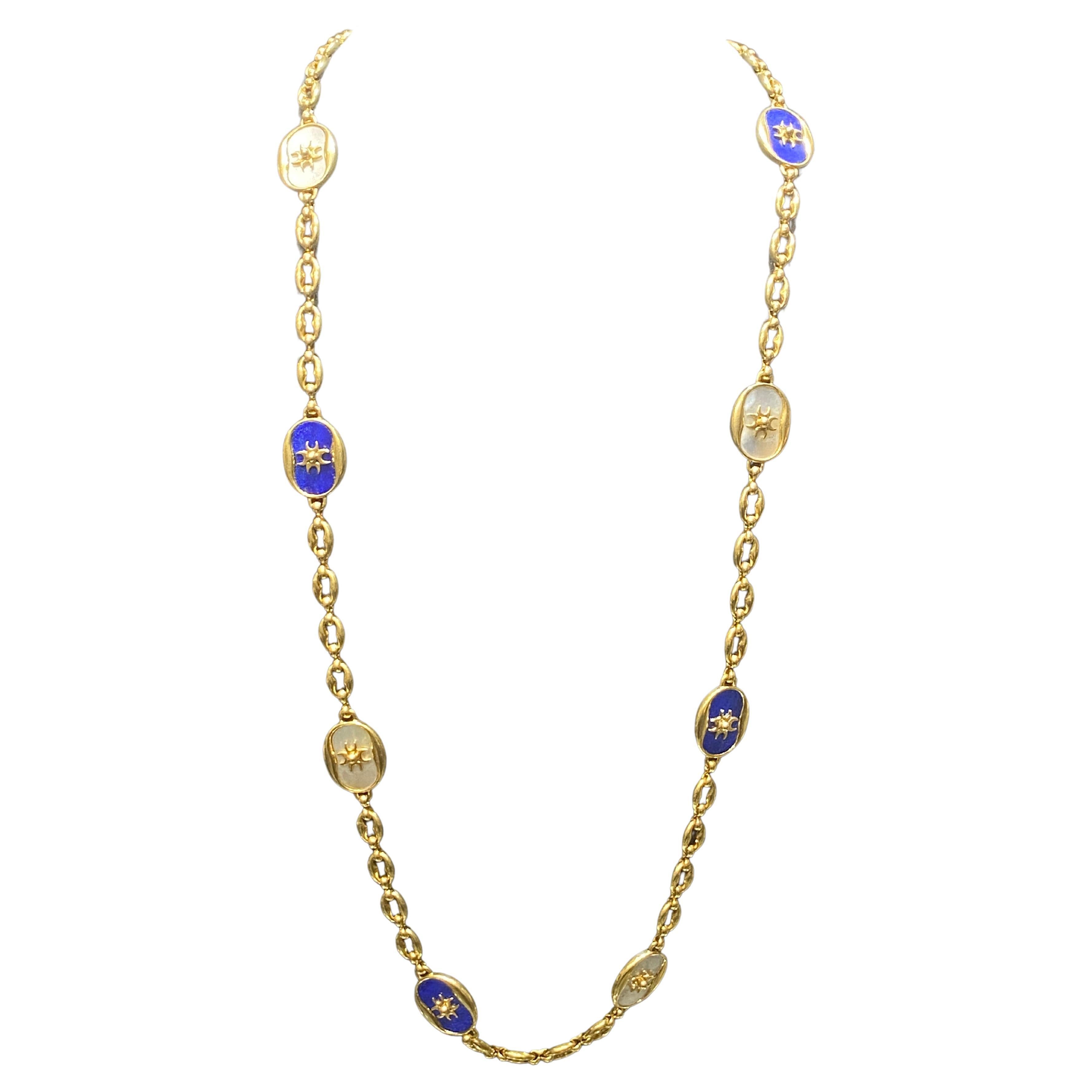 Cartier mother of pearl and lapis necklace carrying Jean-Jacques Cartier's mark For Sale