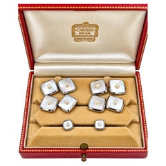 Cartier Mother of Pearl and Pearl 14 Karat Cufflinks and Stud Set