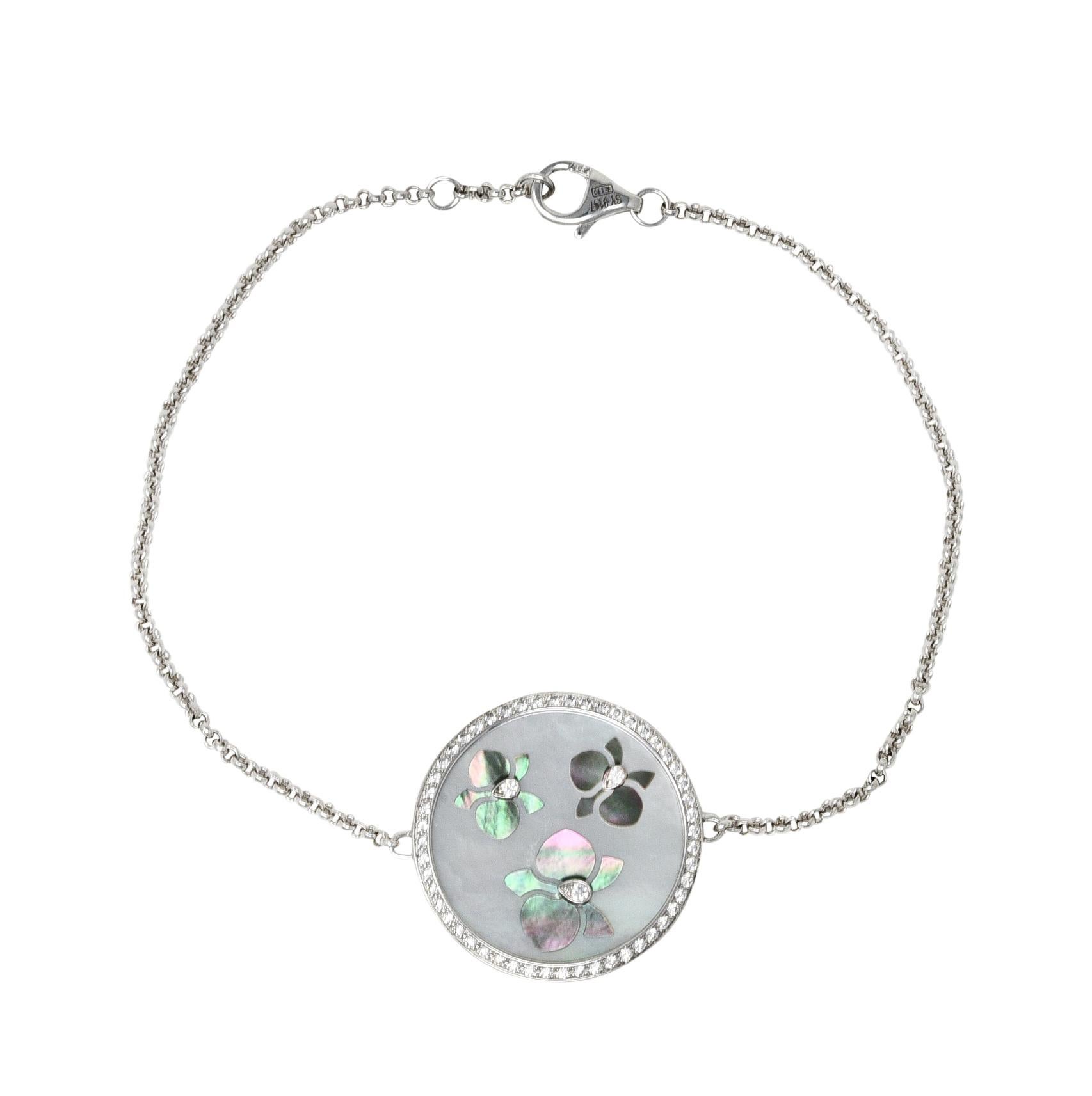 Cartier Mother-of-Pearl Diamond 18 Karat Gold Caresse D'Orchidees Chain Bracelet 6