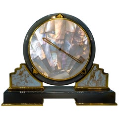 Antique Cartier Mother of Pearl, Rock Crystal and Agate Desk Clock