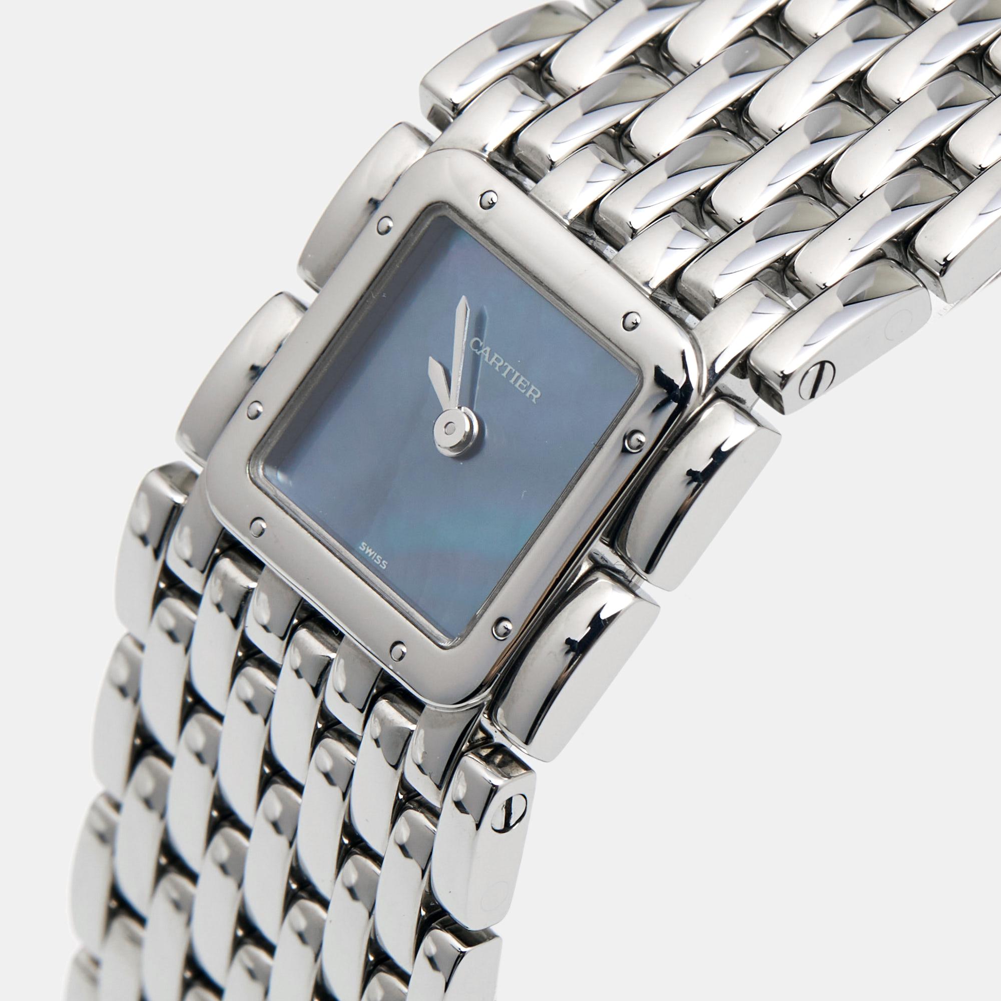 Cartier Mother of Pearl Stainless Steel Panthere Ruban Women's Wristwatch 22 mm In Good Condition In Dubai, Al Qouz 2