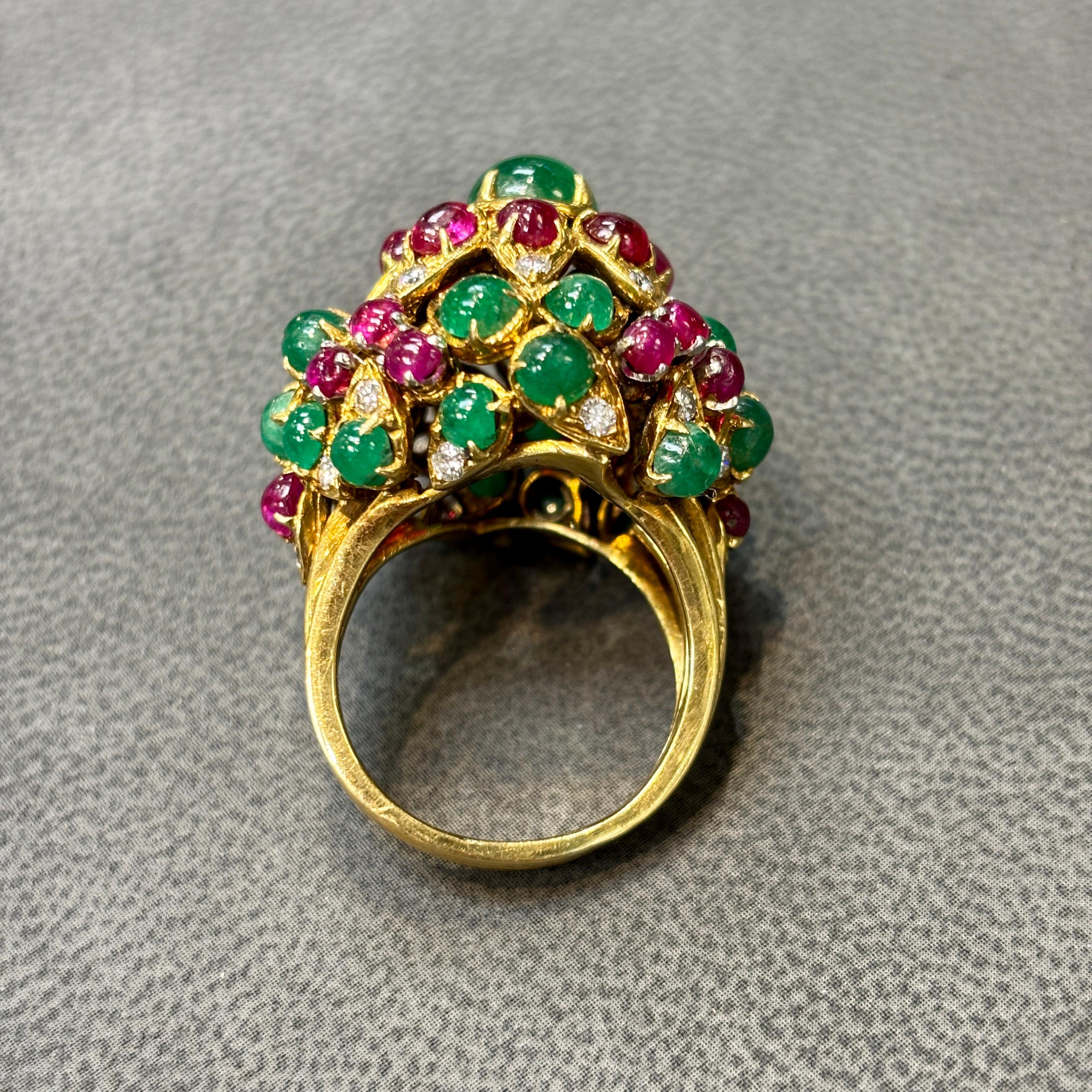 Cartier Mughal Style Ruby & Emerald Cocktail Ring For Sale 3