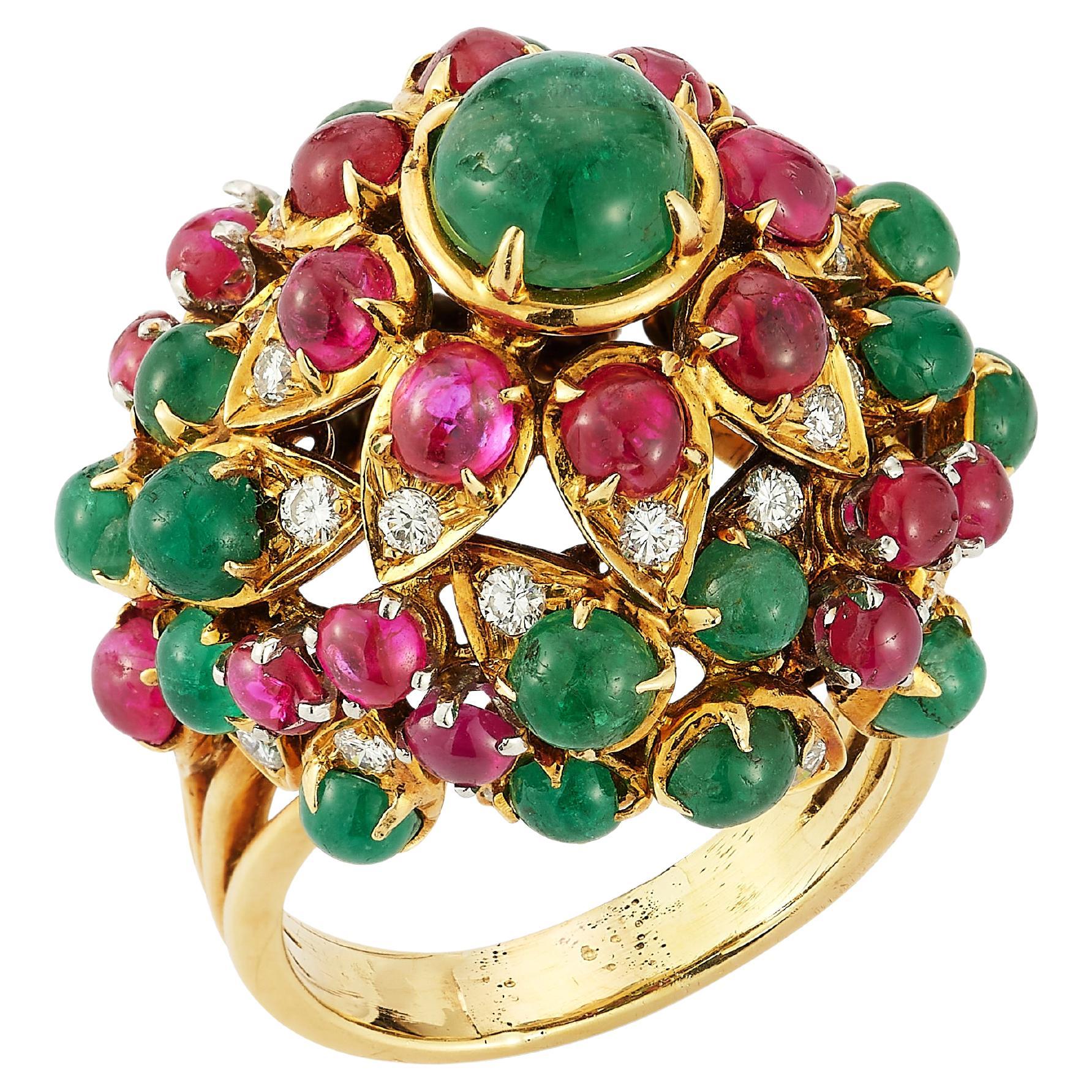 Cartier Mughal Style Ruby 
Emerald Cocktail Ring For Sale