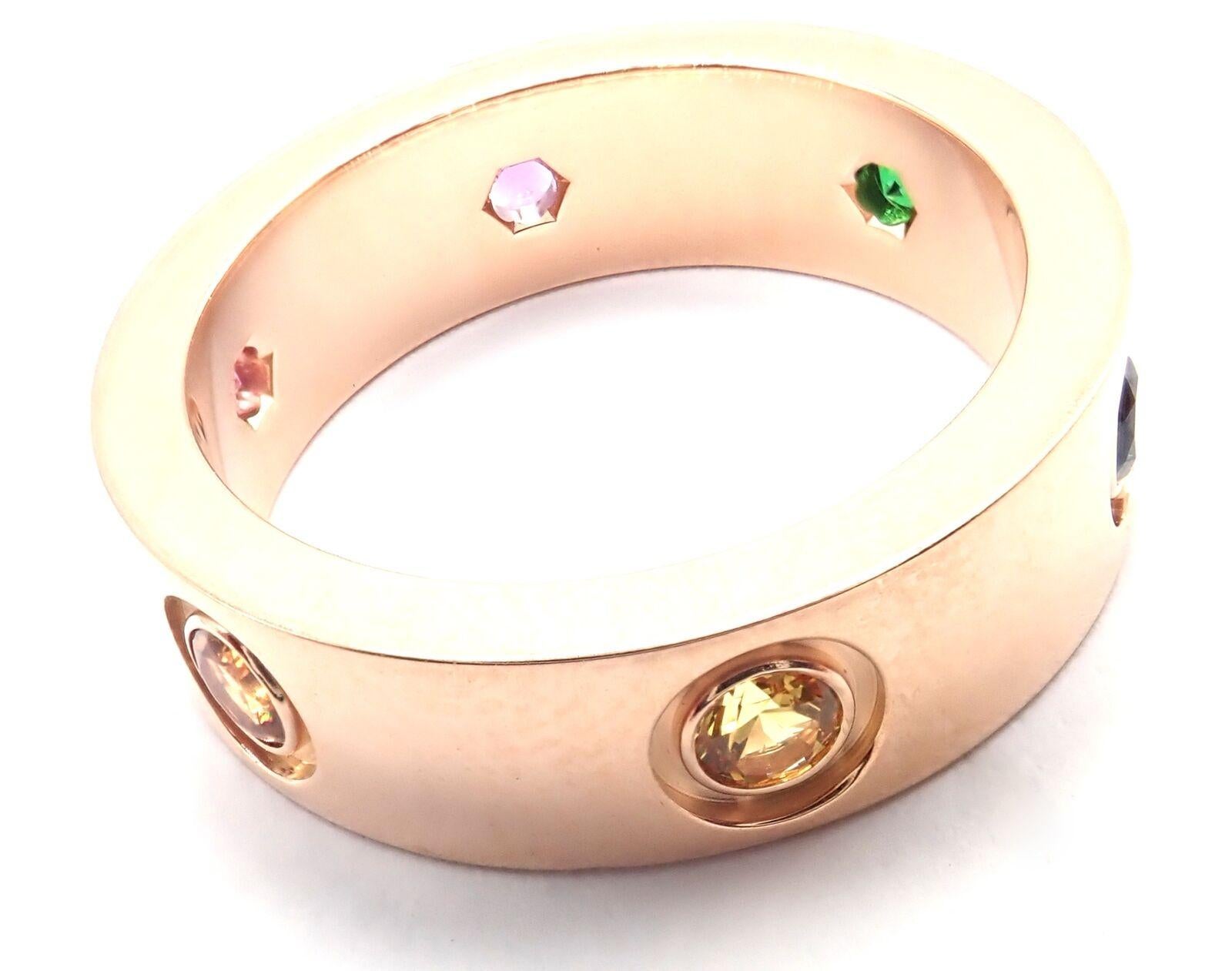 Women's or Men's Cartier Multi-Gem Love Rose Gold Band Ring Size 51