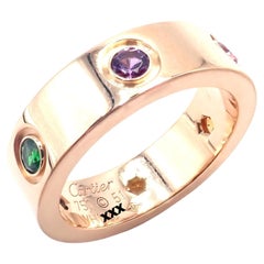 Cartier Multi-Gem Love Rose Gold Band Ring Size 51
