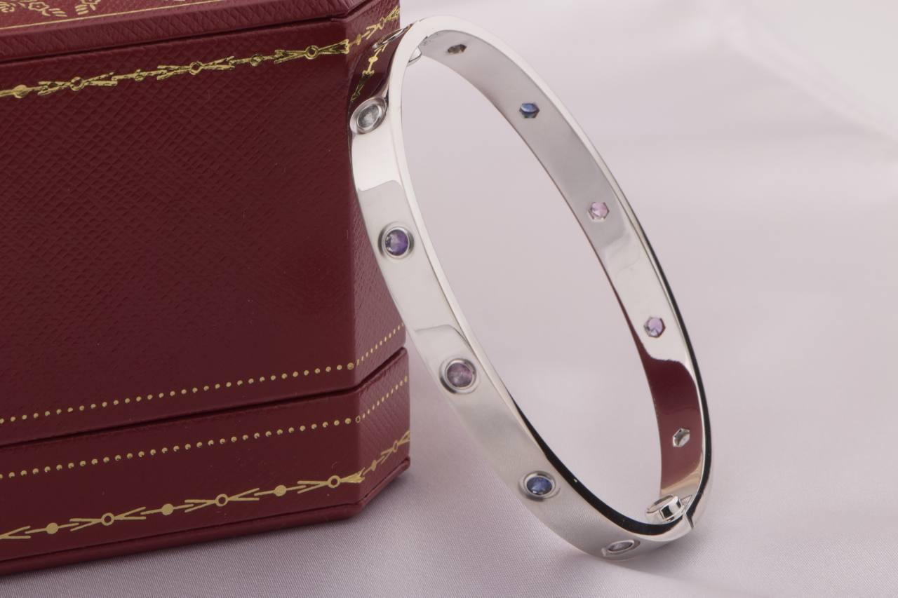 Brilliant Cut Cartier Multi Gem White Gold Love Bracelet