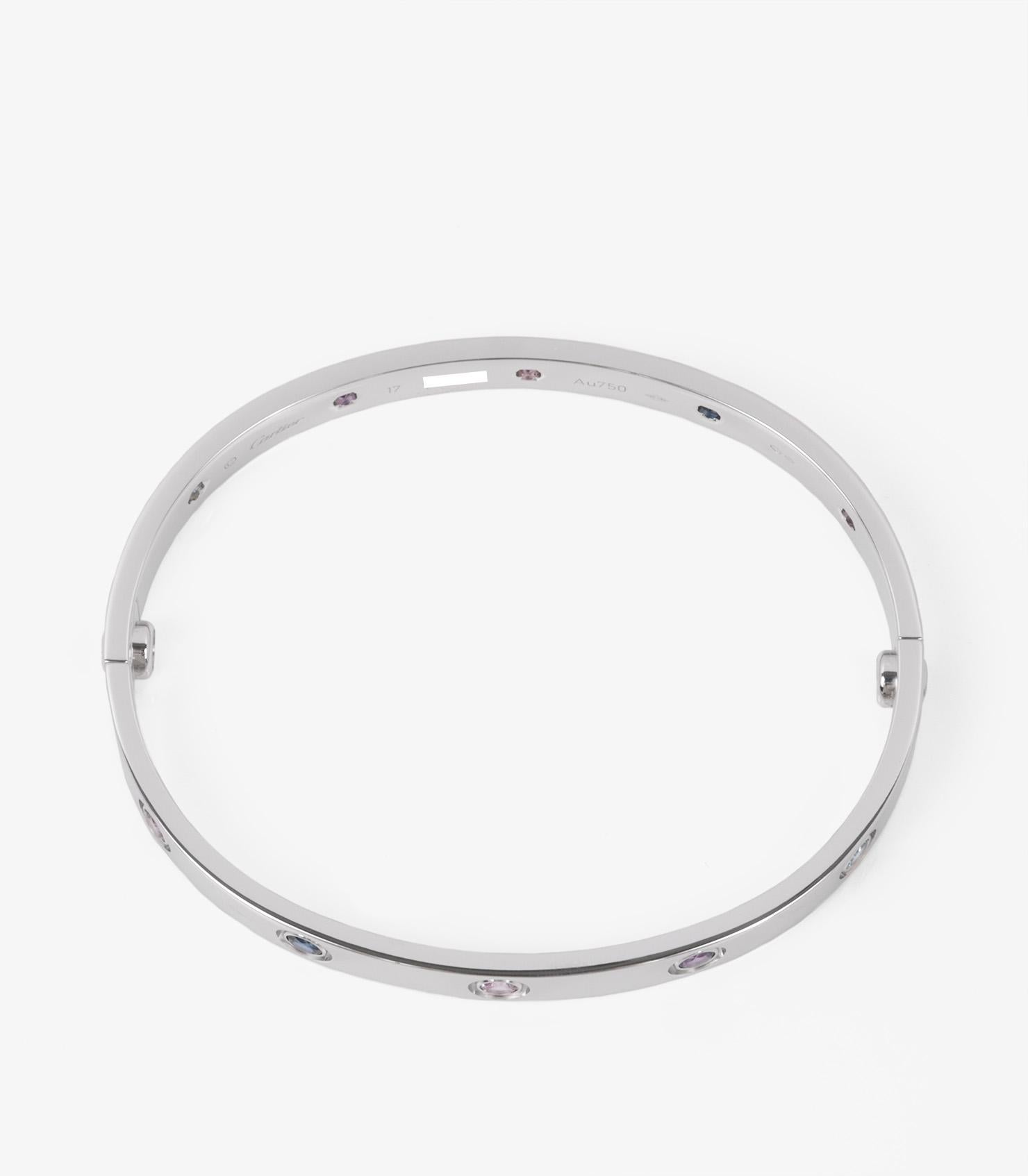 Cartier Multi Gemstone 18ct White Gold Love Bangle For Sale 2