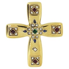 Cartier Byzantinische Kreuz-Anhänger-Brosche mit mehreren Edelsteinen