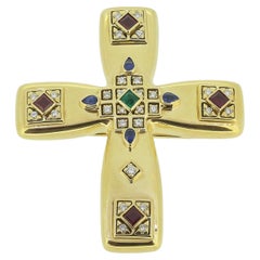 Cartier Multi Gemstone Byzantine Cross Pendant Brooch