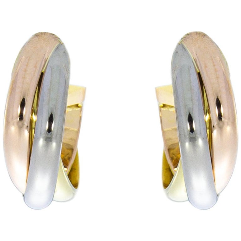 Cartier Trinity De Cartier Tricolor Gold Twist Hoop Earrings at 1stDibs