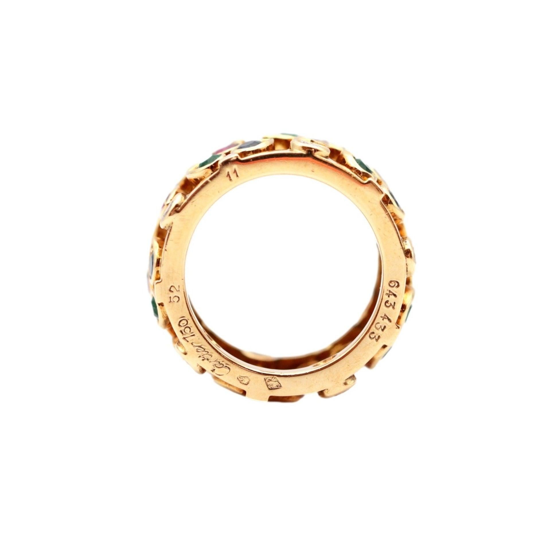 Cartier Ring aus 18 Karat Gelbgold mit mehrfarbigen Diamanten, Smaragden, Rubinen und Saphiren im Angebot 2