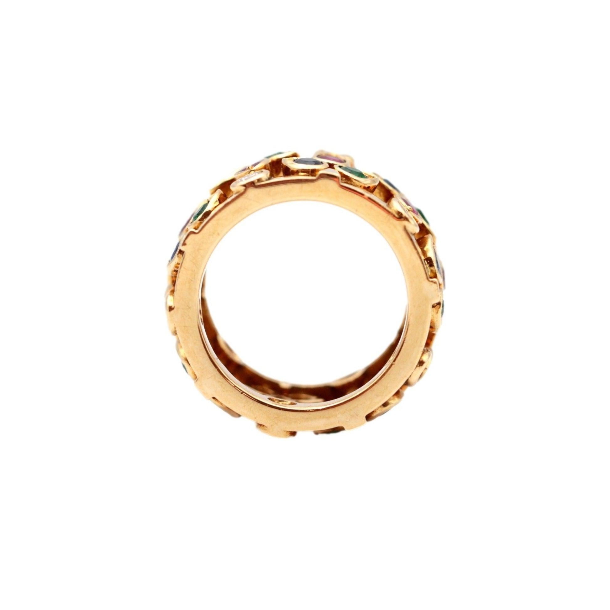 Cartier Ring aus 18 Karat Gelbgold mit mehrfarbigen Diamanten, Smaragden, Rubinen und Saphiren im Angebot 3