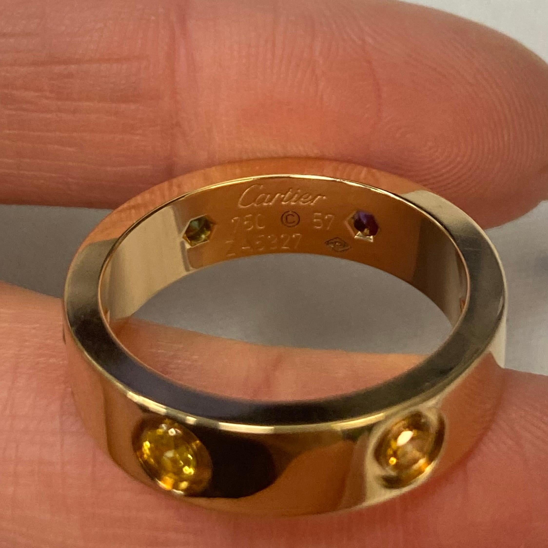Modern Cartier Multicolor Love Ring 18k Rose Gold Sapphires Garnets Amethyst
