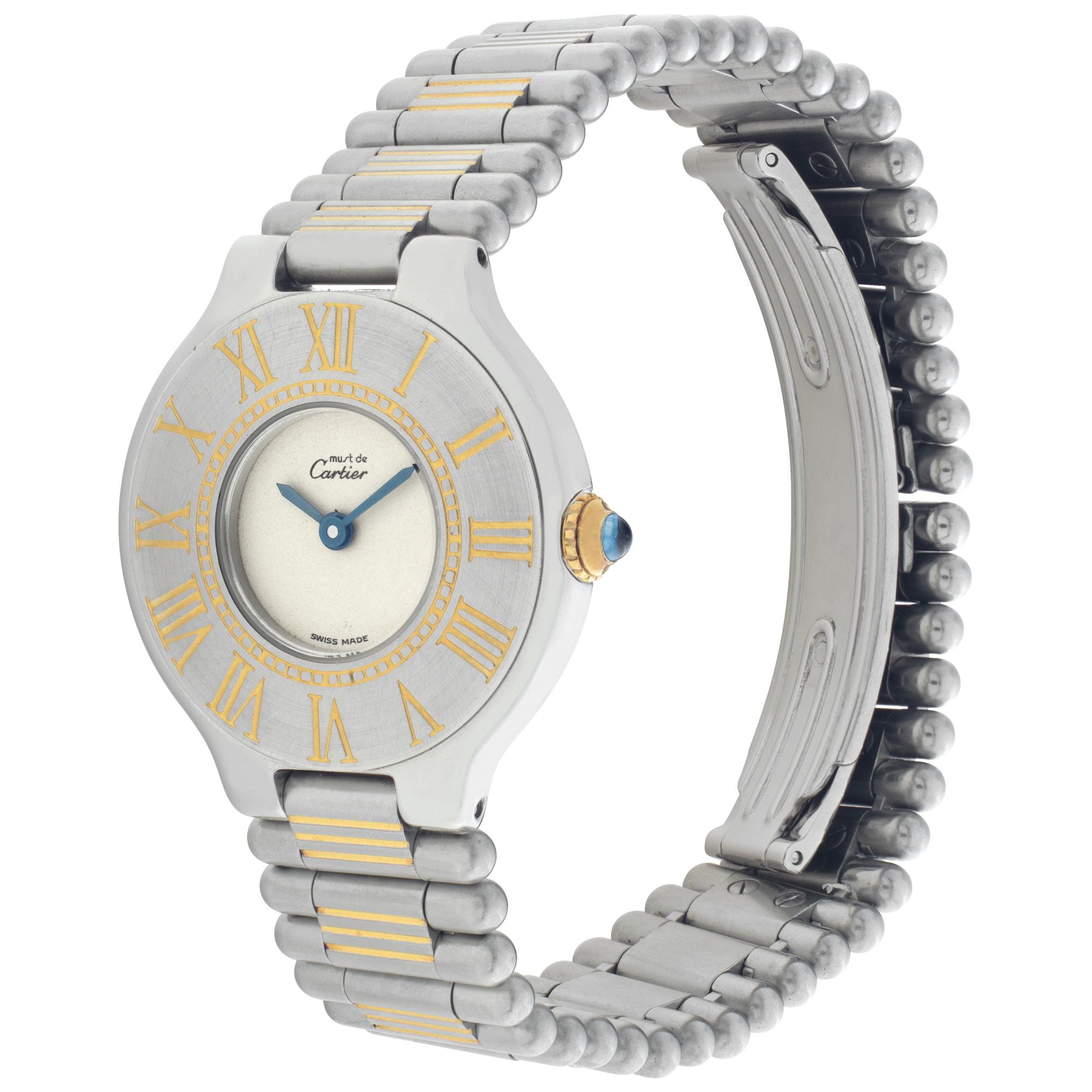 Cartier Must 21 in stainless steel with gold plate accents. Quartz. 26 mm case size. Ref. 1340. Circa 1990s. Fine Pre-owned Cartier Watch. Certified preowned Dress Cartier Must 21 1340 watch is made out of Stainless steel on a Stainless Steel