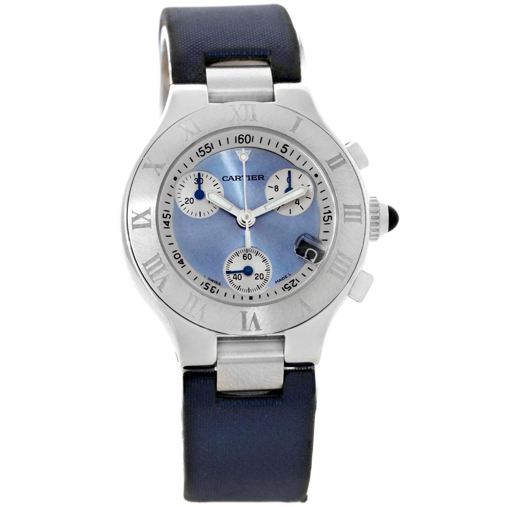 Cartier Must 21 Blue Dial Chronoscaph Ladies Watch W1020013 For Sale at  1stDibs | must 21 cartier
