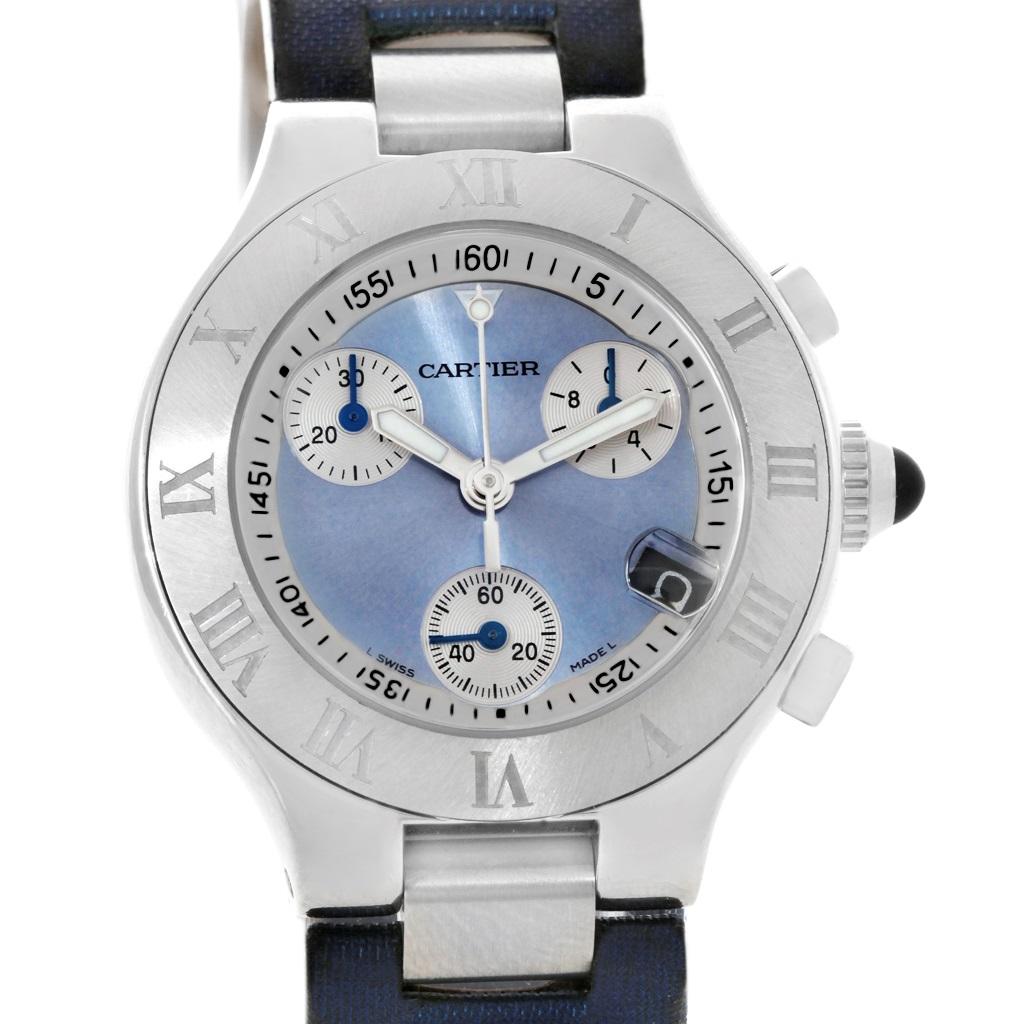 Cartier Must 21 Blue Dial Chronoscaph Ladies Watch W1020013 For Sale