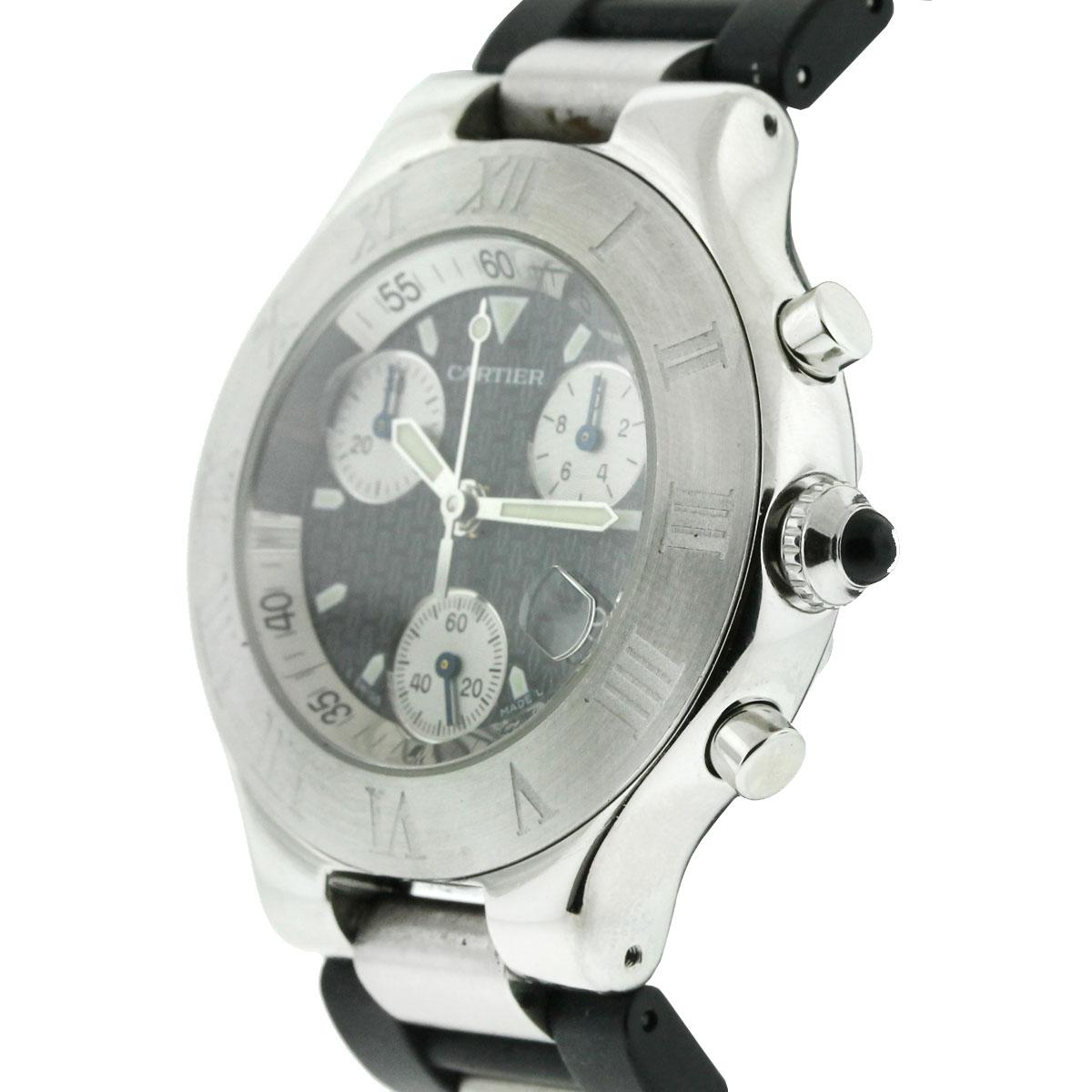 Cartier Must 21 Chronoscaph Black Dial Stainless Steel Men's Watch In Excellent Condition In Boca Raton, FL