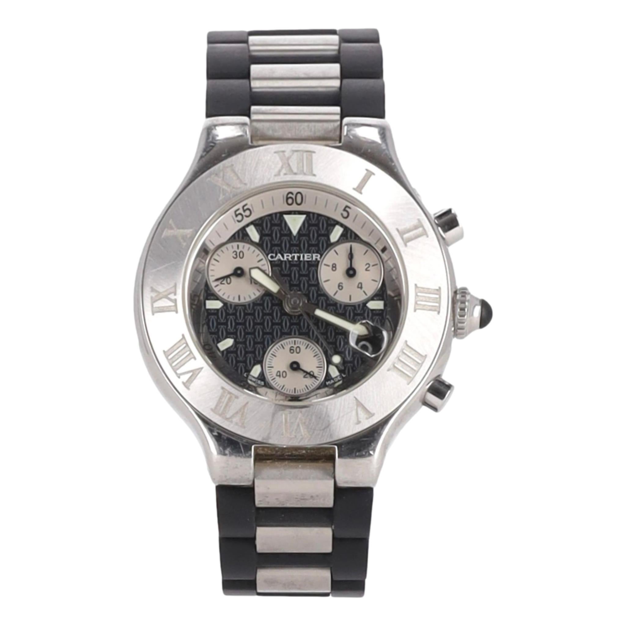 Cartier Must 21 Chronoscaph Stainless Steel Watch In Good Condition For Sale In London, GB