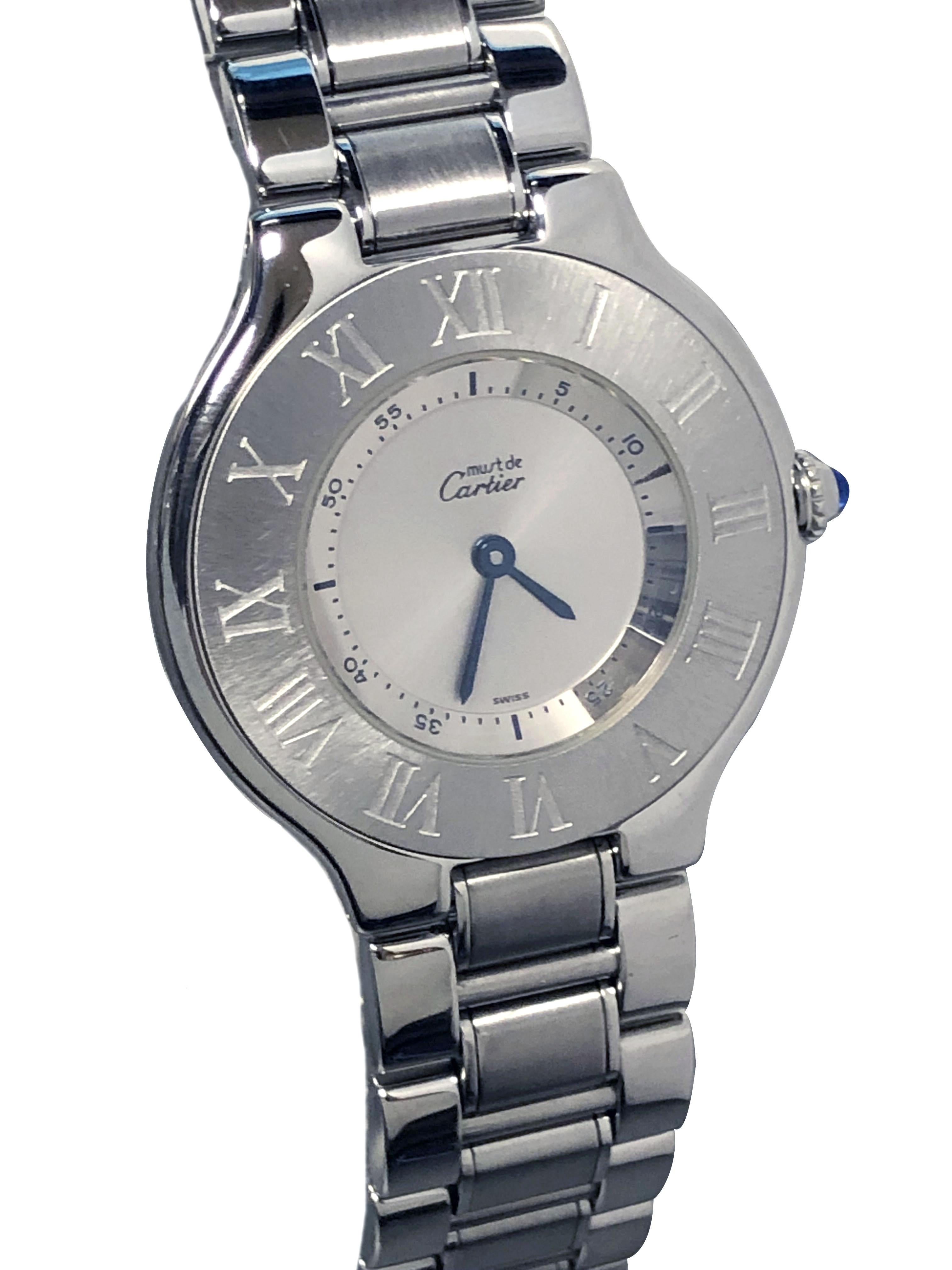Cartier Must 21 Referenz 1330 Mid Size Stahl Quarz Armbanduhr  für Damen oder Herren im Angebot