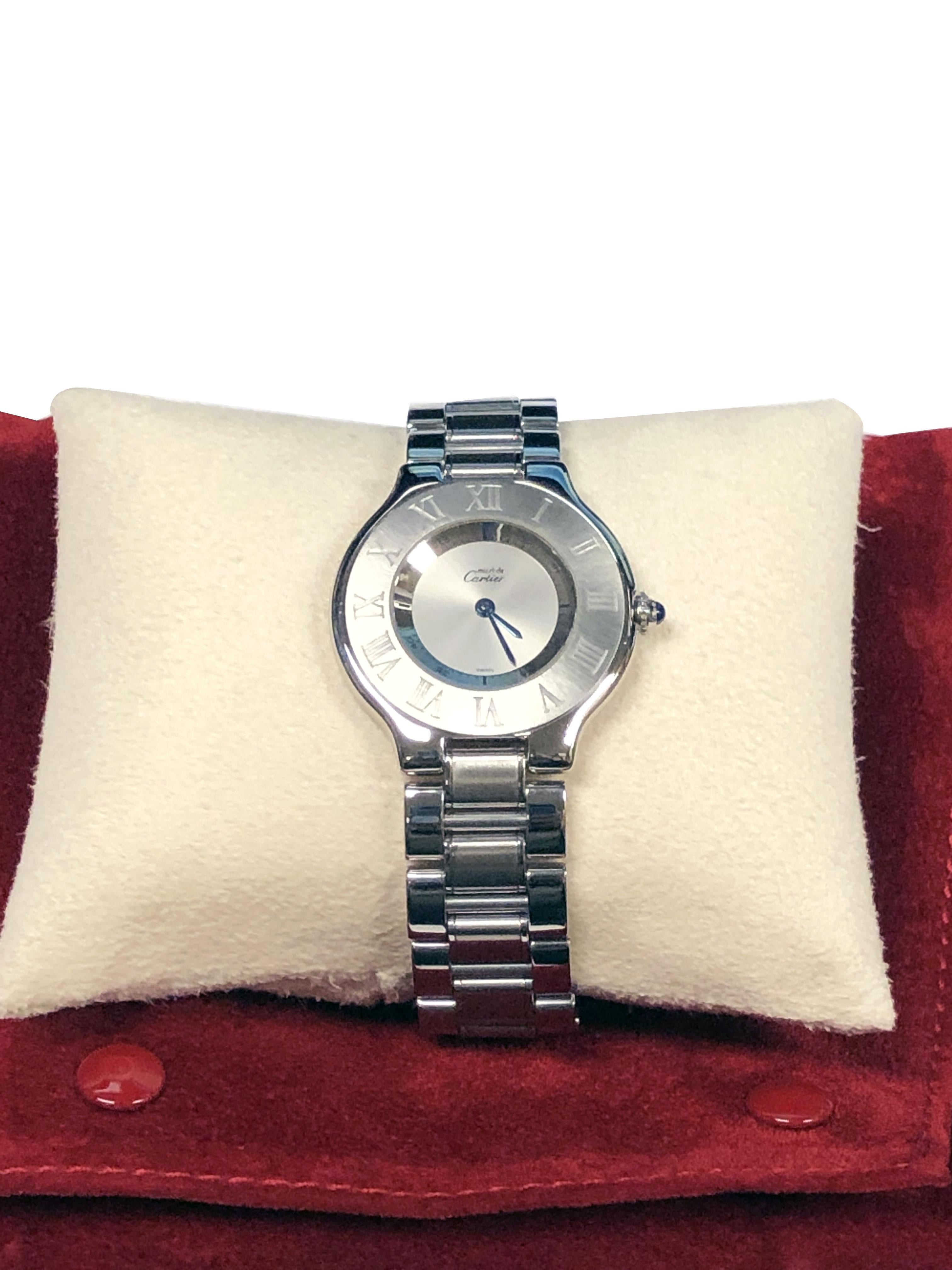 Cartier Must 21 Reference 1330 Mid Size Steel Quartz Wrist Watch  In Excellent Condition For Sale In Chicago, IL
