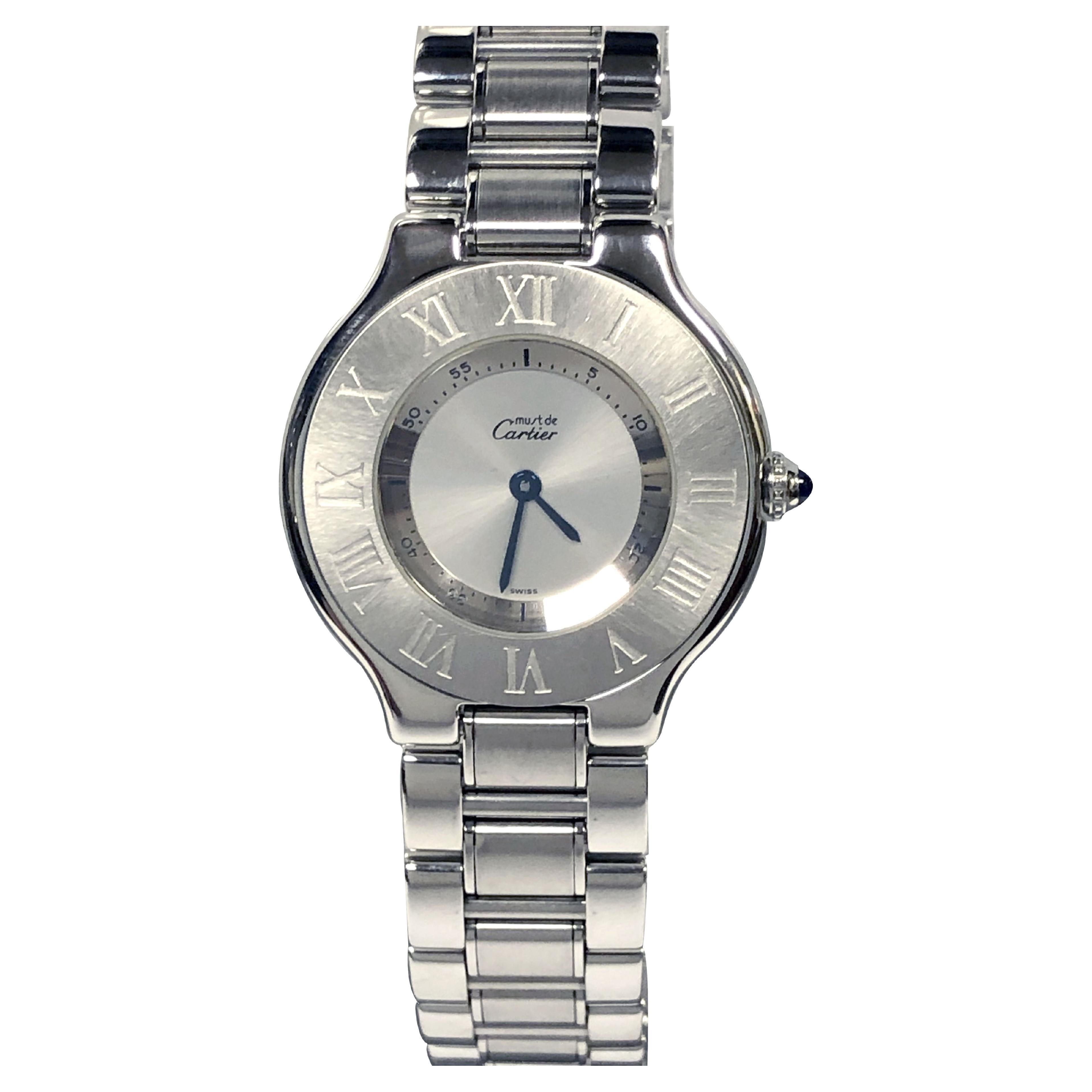 Cartier Must 21 Reference 1330 Mid Size Steel Quartz Wrist Watch  For Sale